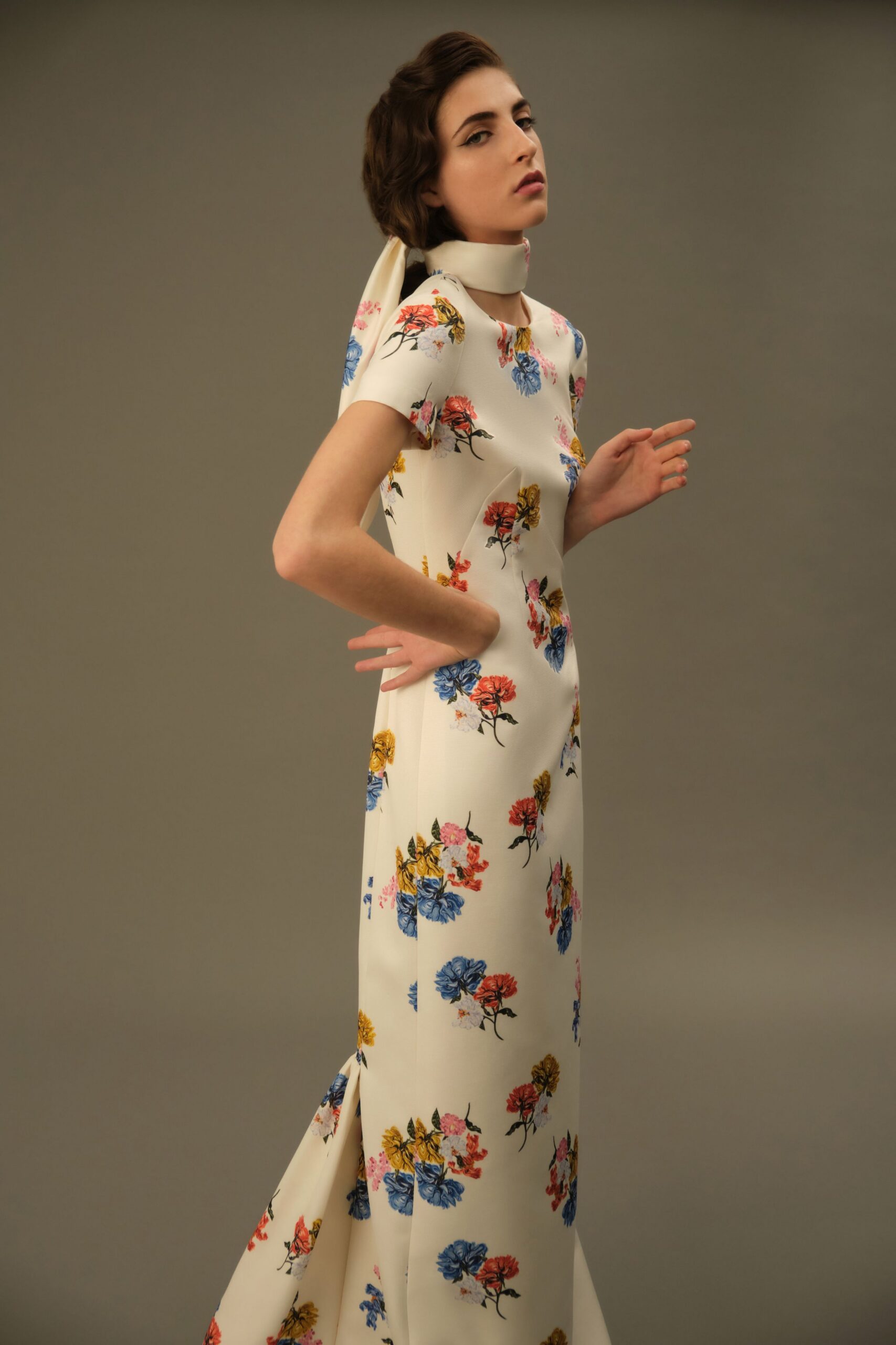 ivory floral maxi gown