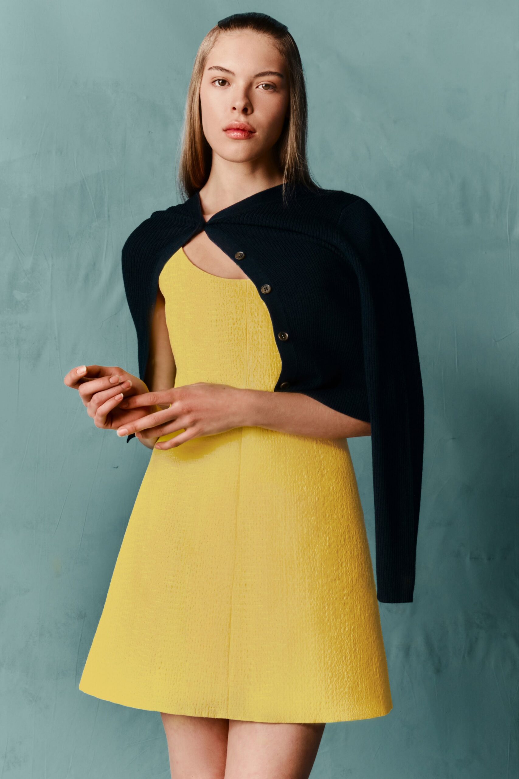 black knit long-sleeve collared relaxed cardigan