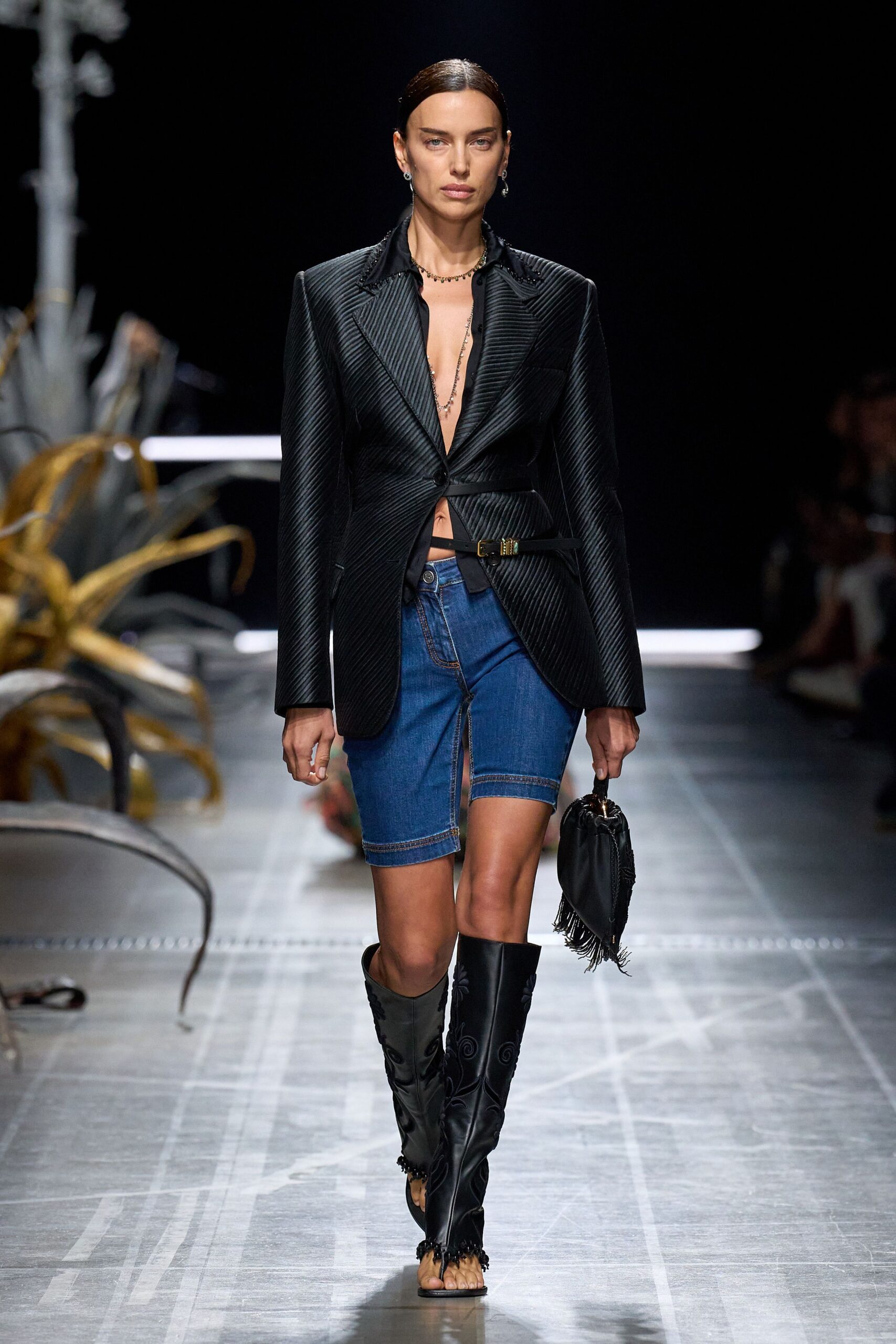 blue denim fitted straight-leg jeans