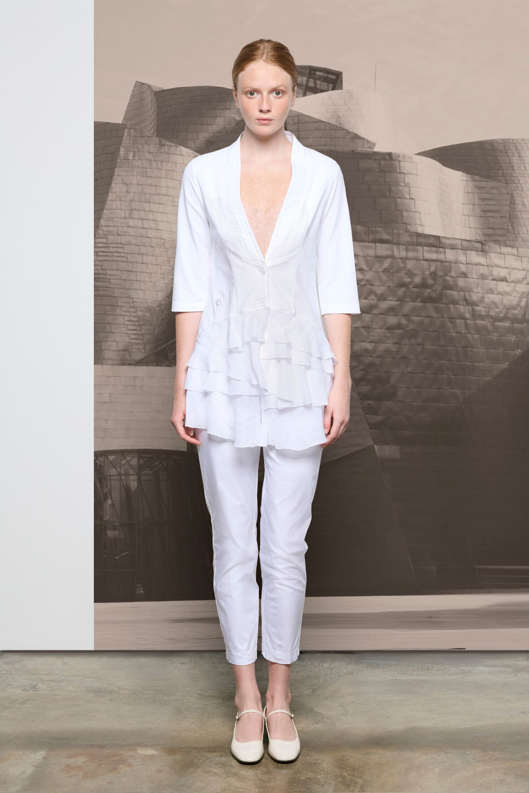 white cotton slim straight-leg pants