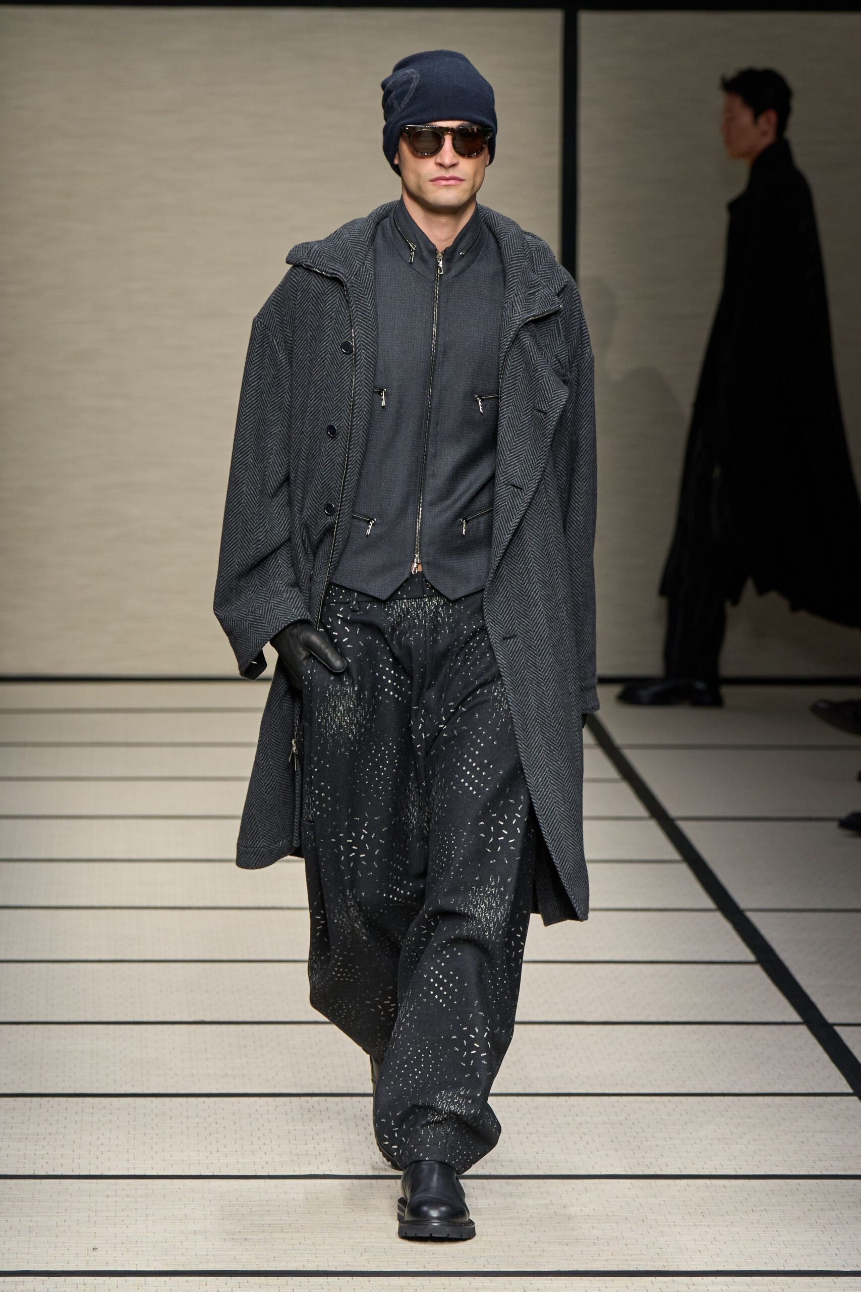 gray wool coat with black jacket