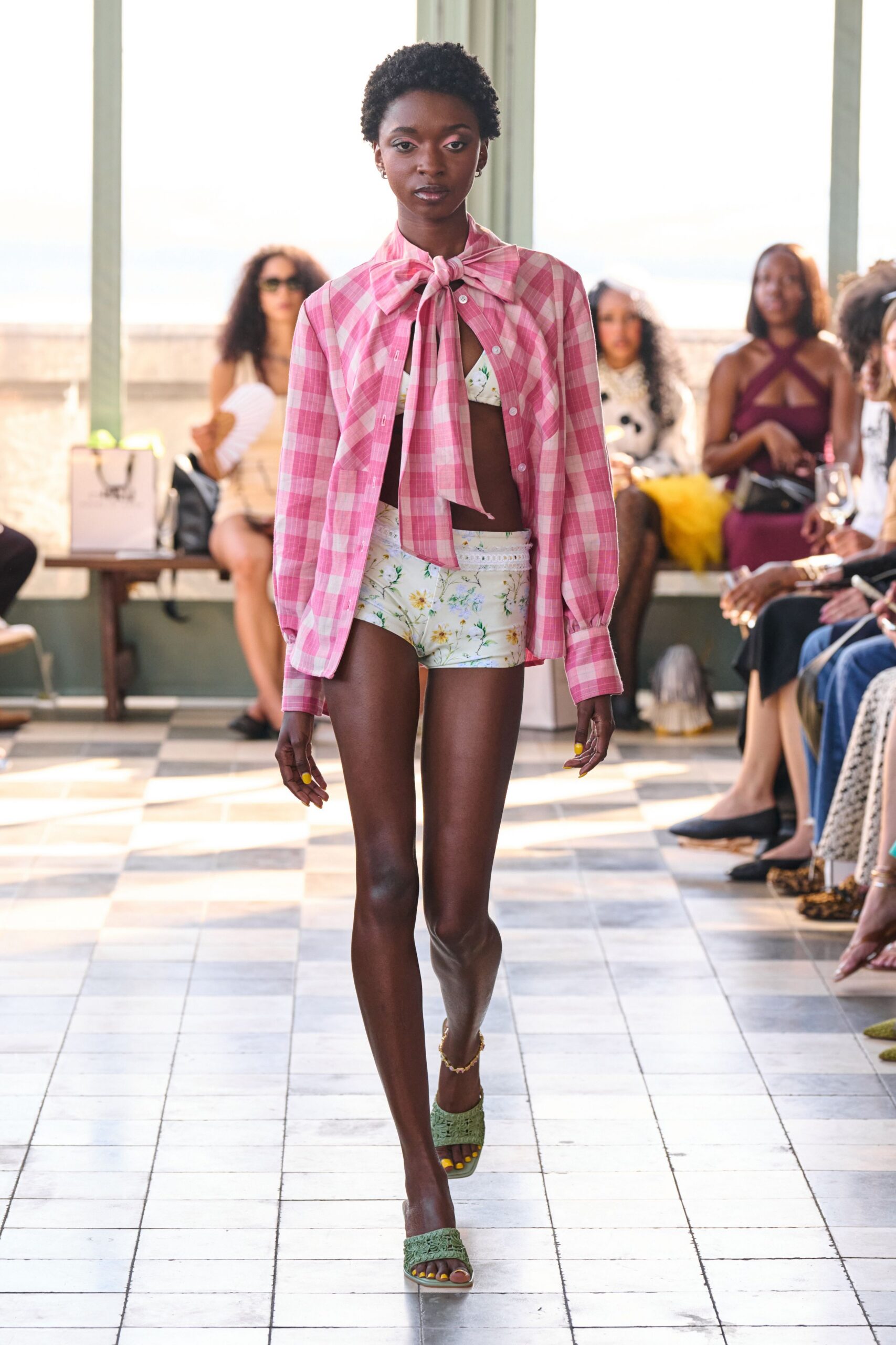 pink checked shirt with bikini