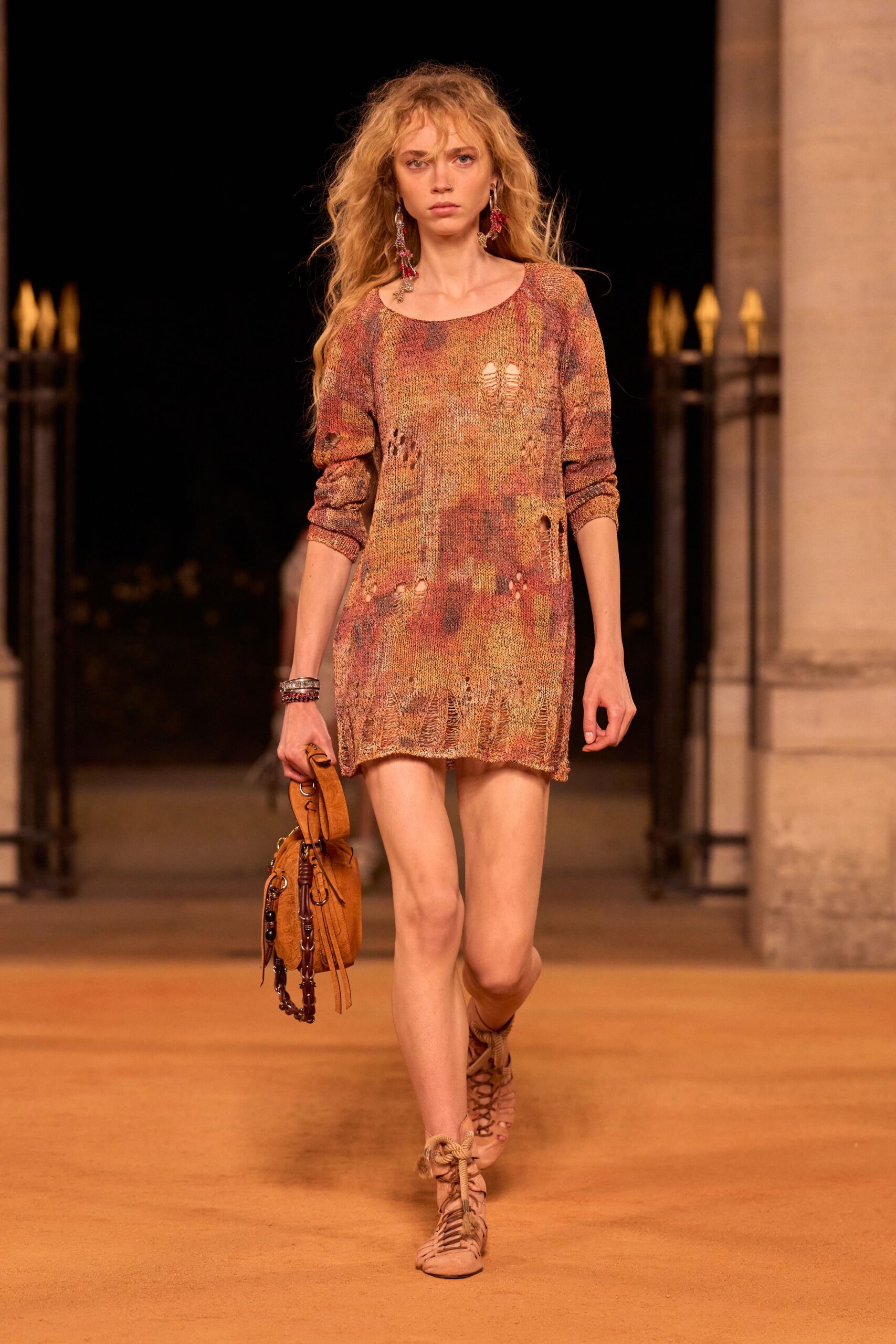 multi cotton long-sleeve fitted distressed mini dress