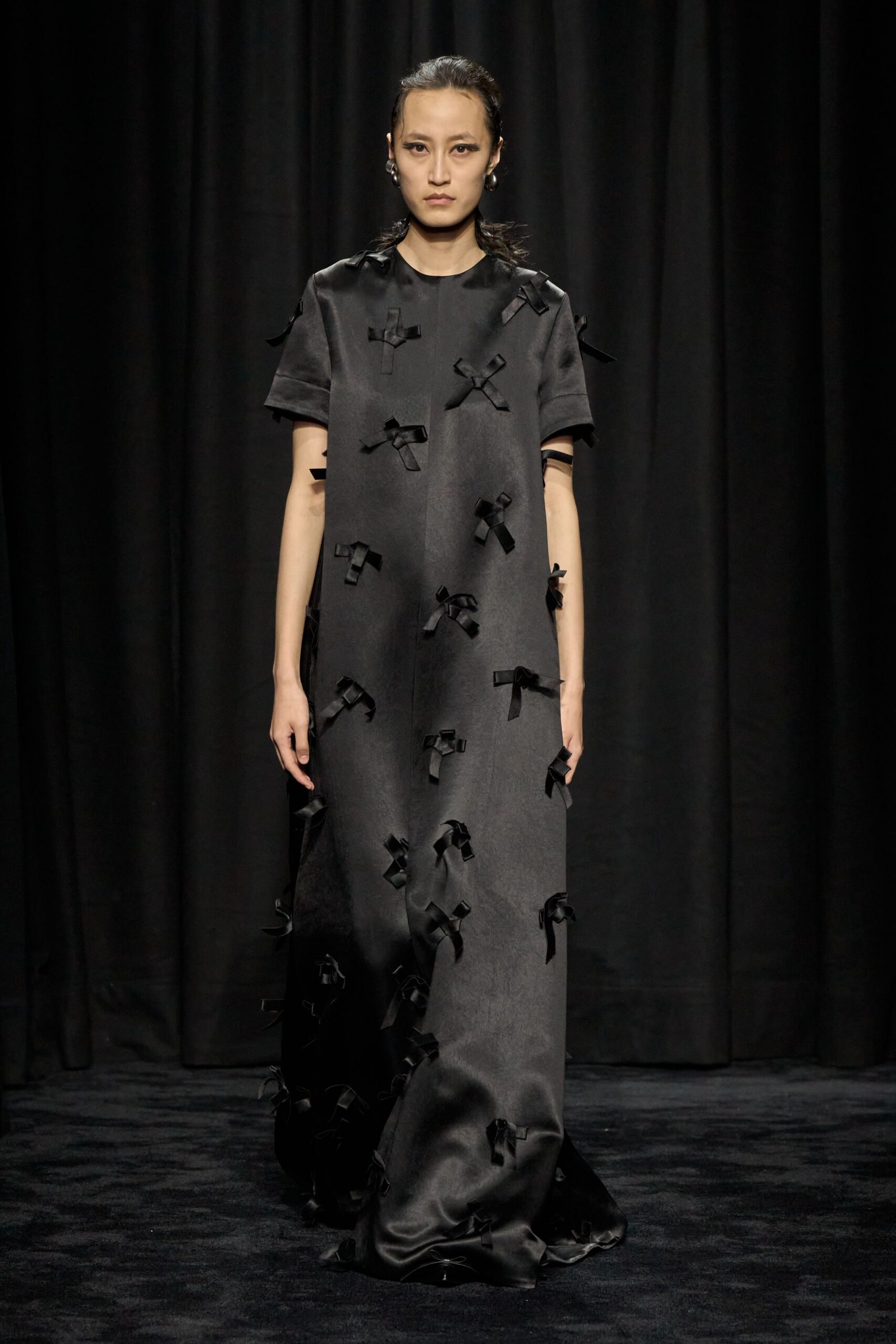 black silk embroidered gown