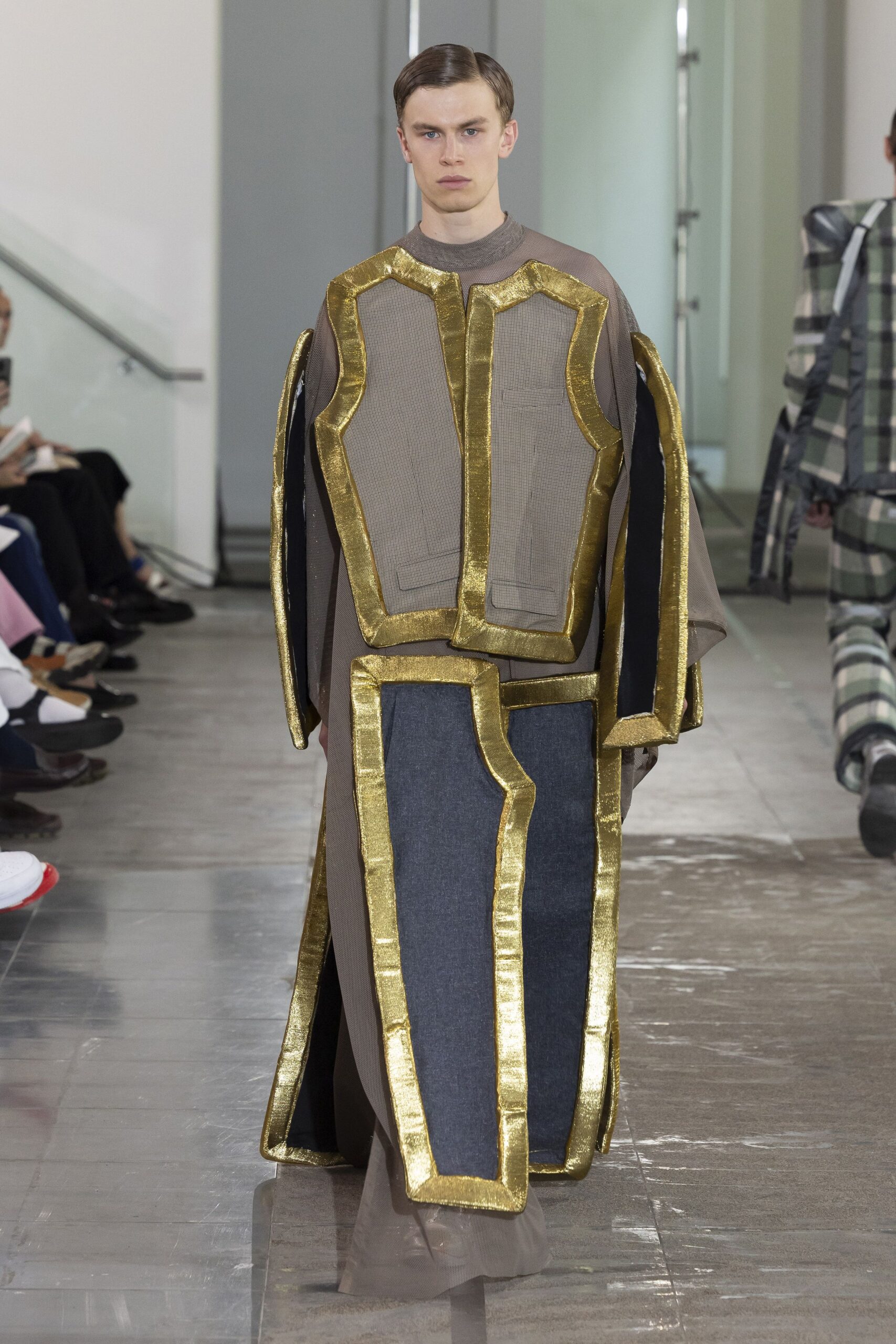 brown and gold layered coat