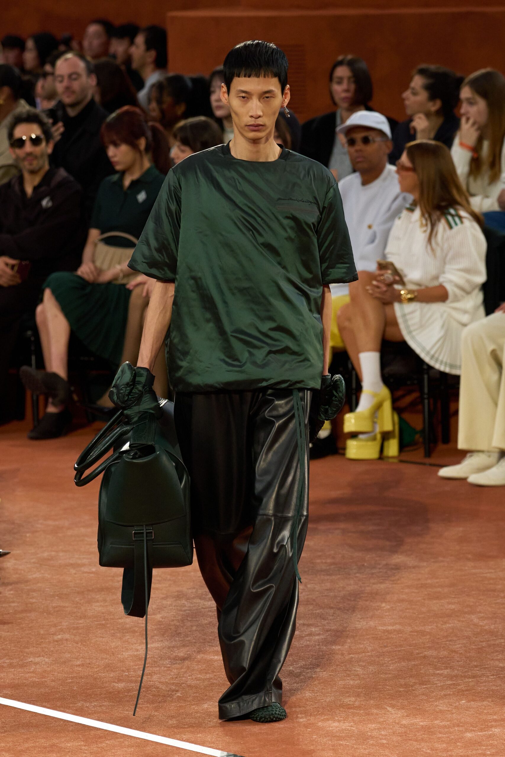 green silk short-sleeve collared relaxed textured top