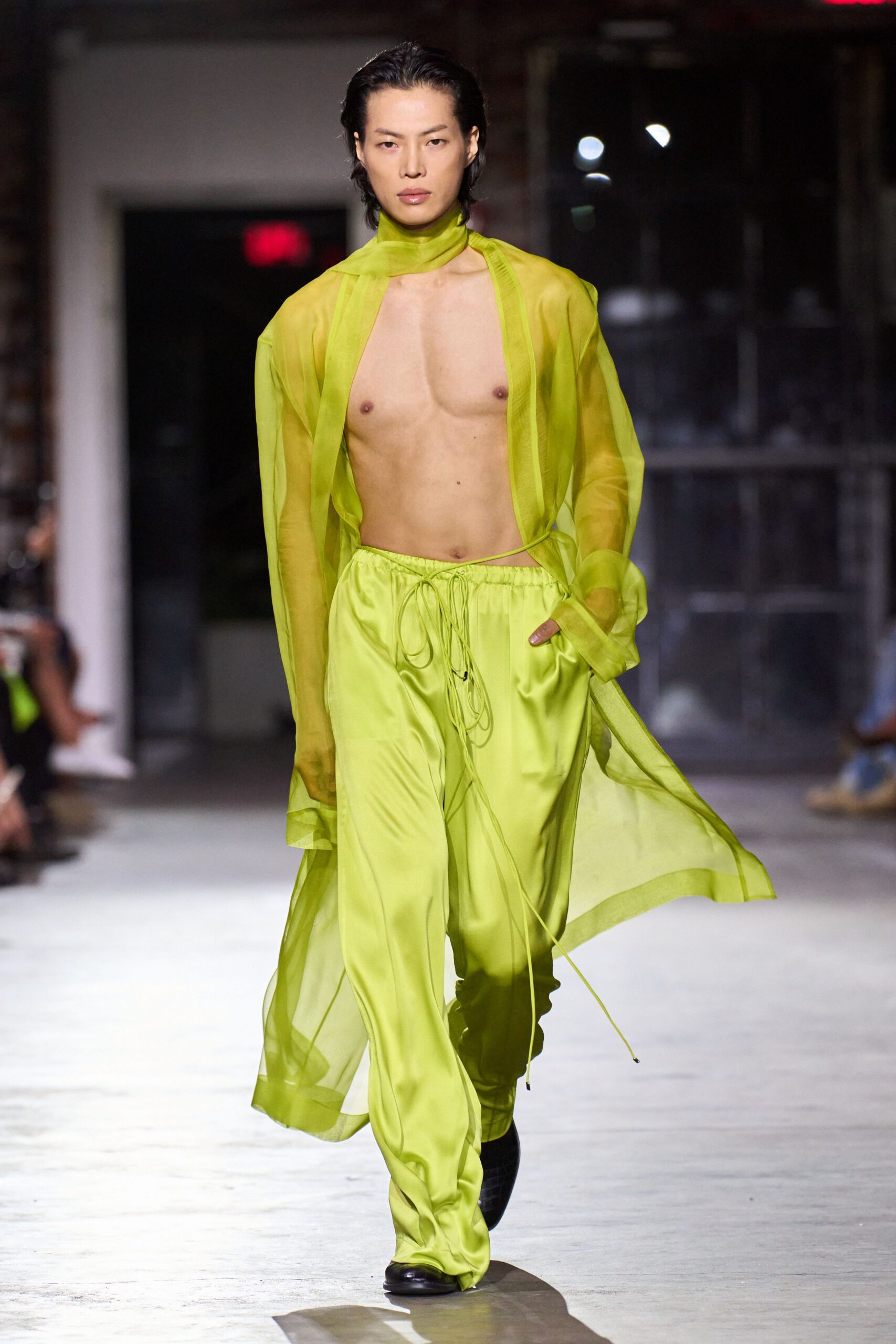 green silk sleeveless v-neck relaxed layered sheer shirt