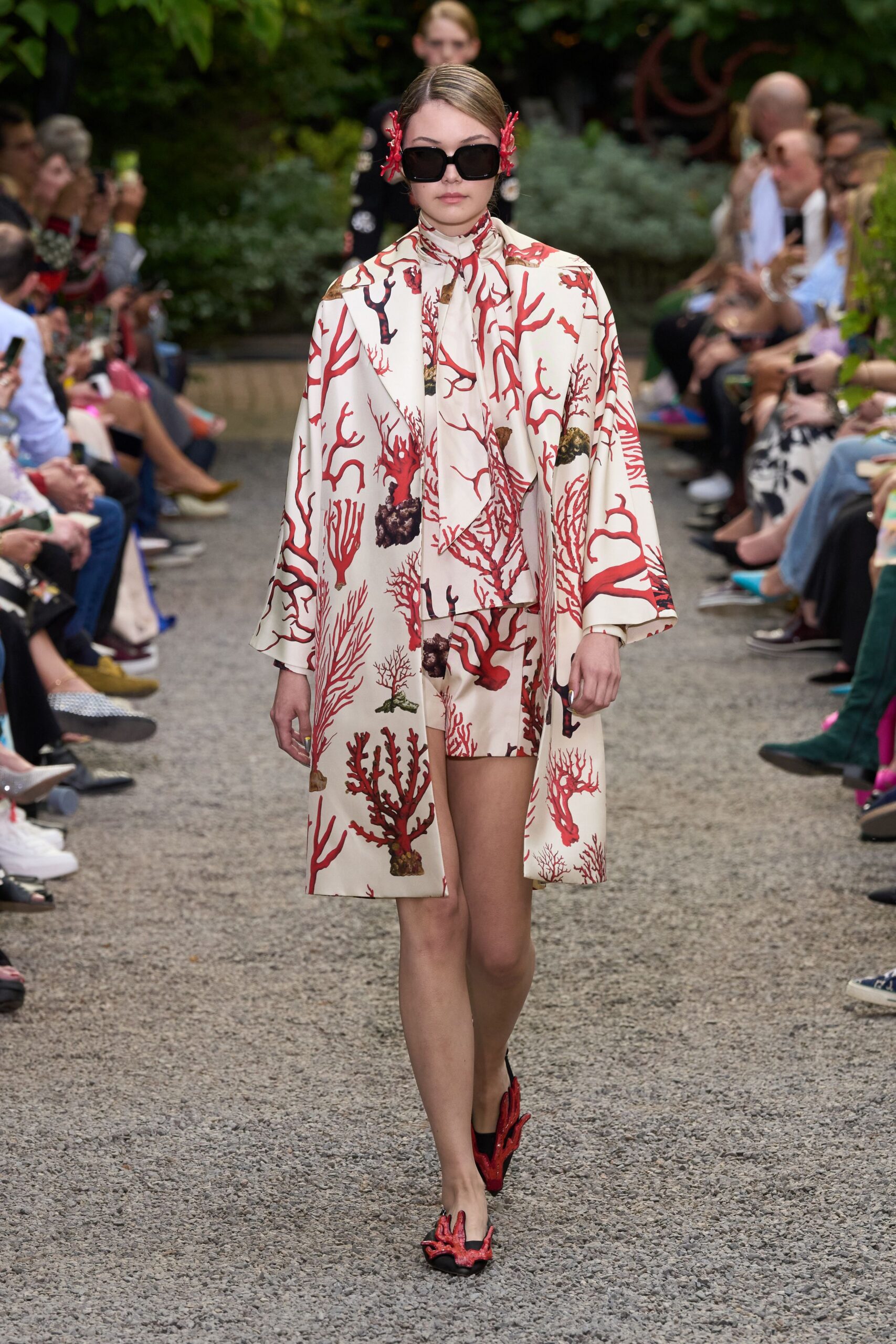 white red printed coat and shorts