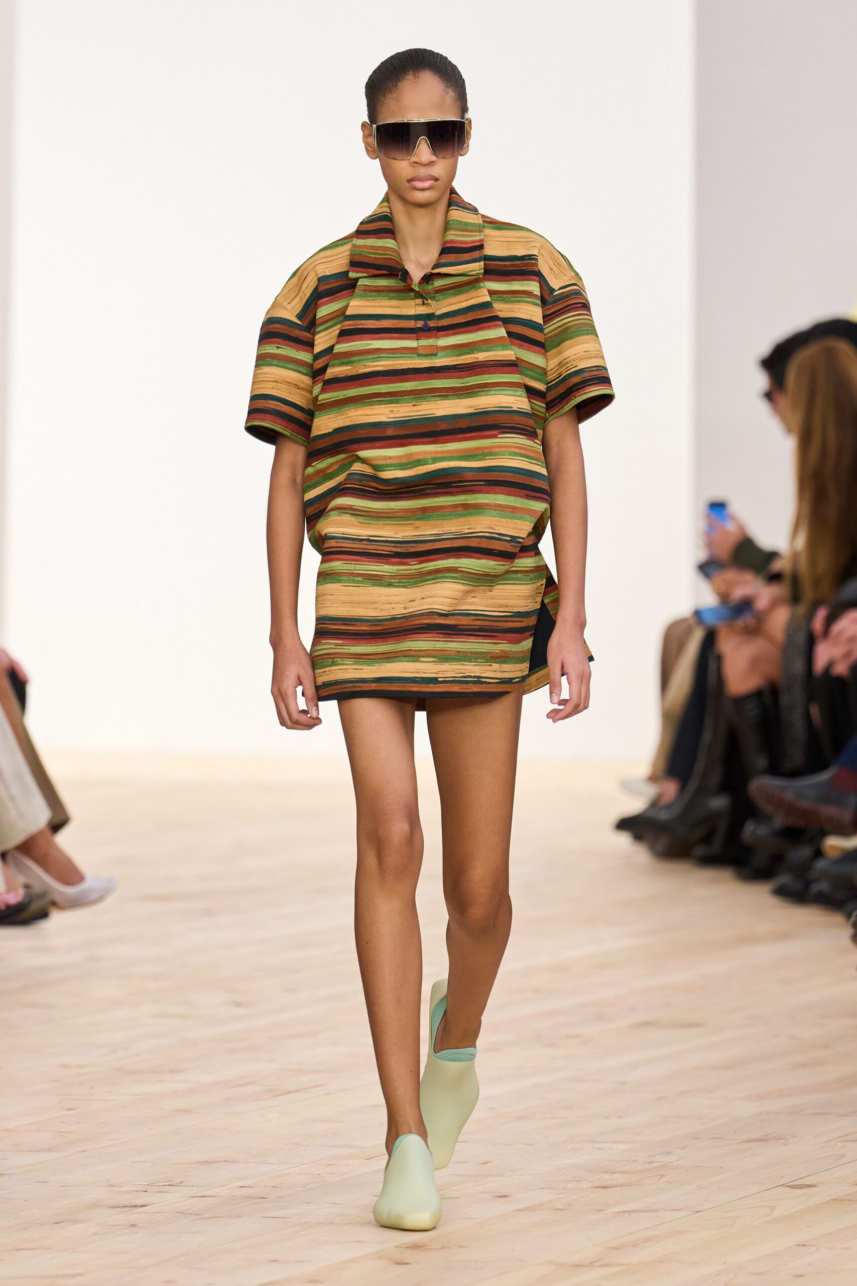 multi cotton short-sleeve collared relaxed striped mini dress