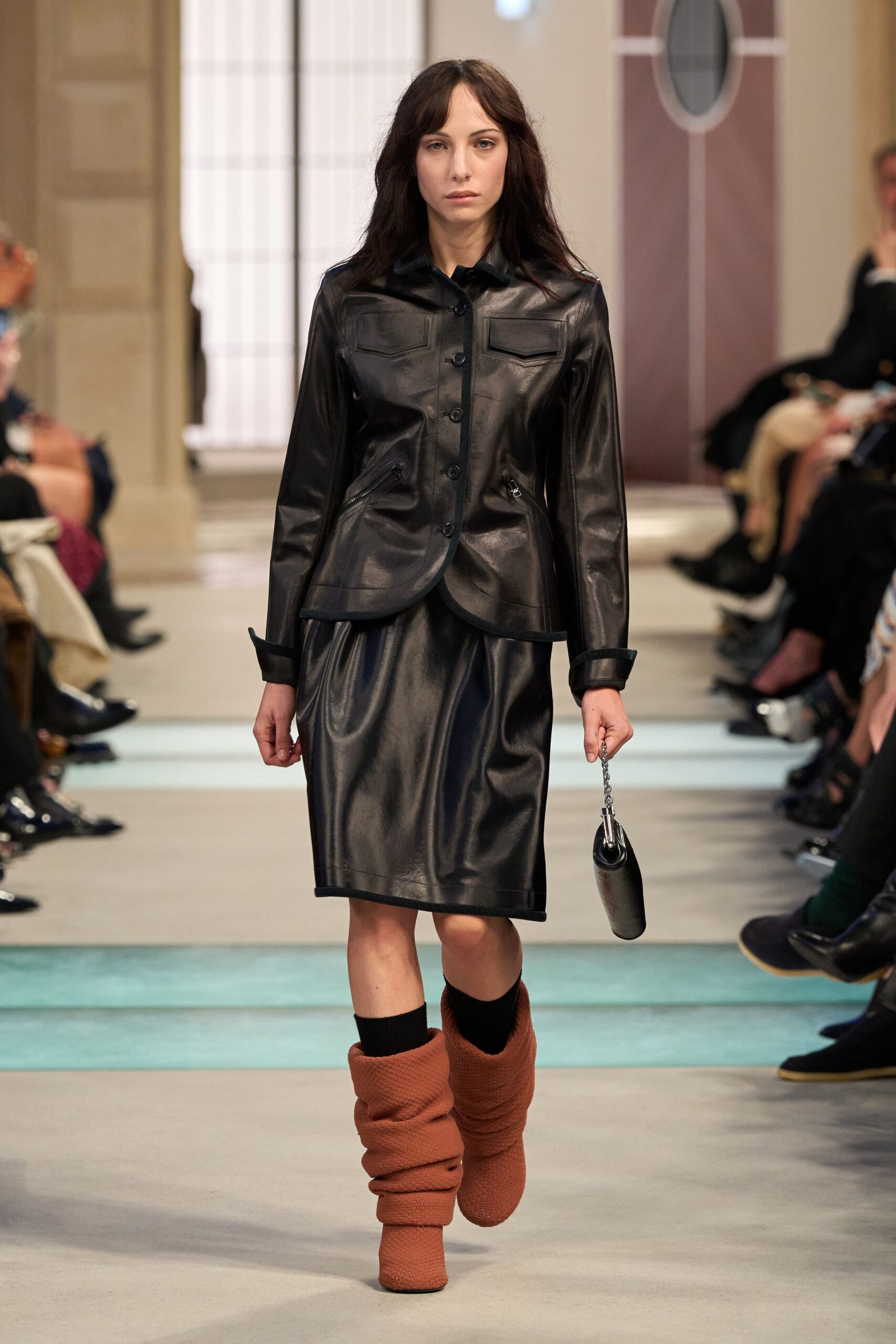 black leather jacket and skirt