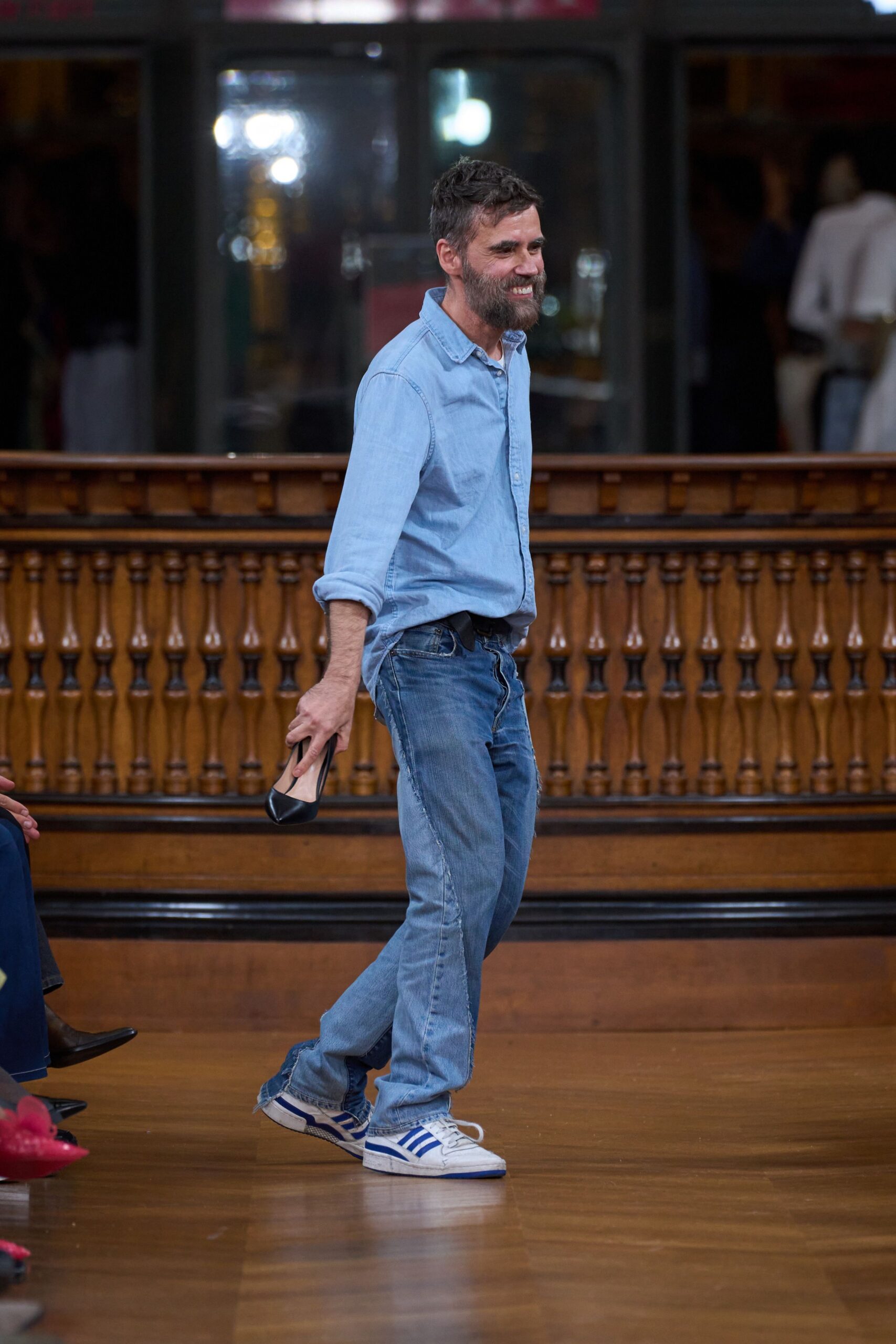 blue shirt relaxed jeans
