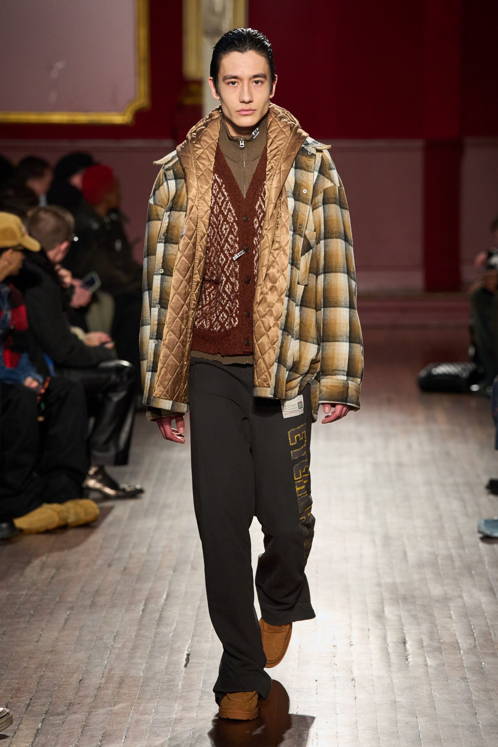brown checked jacket with sweater