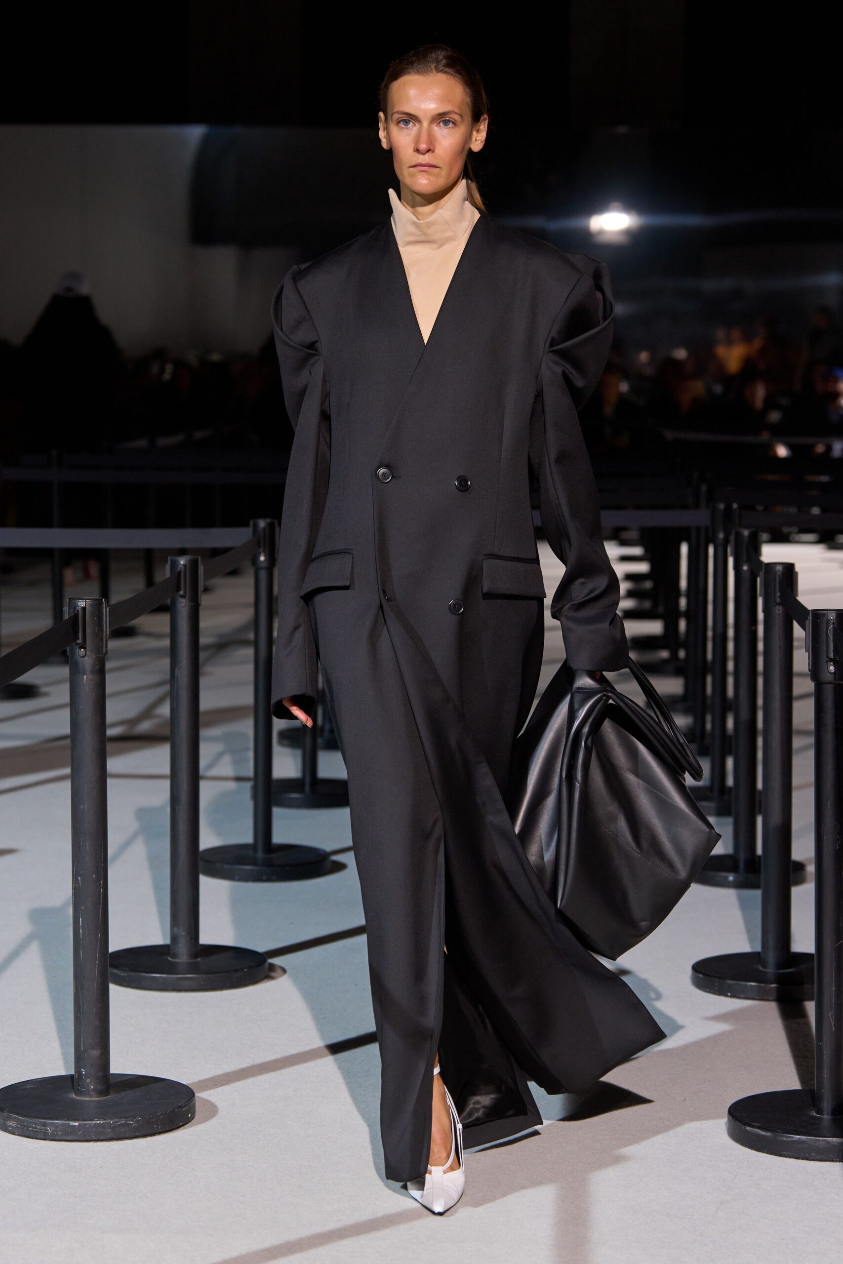 black wool long-sleeve v-neck fitted layered maxi dress