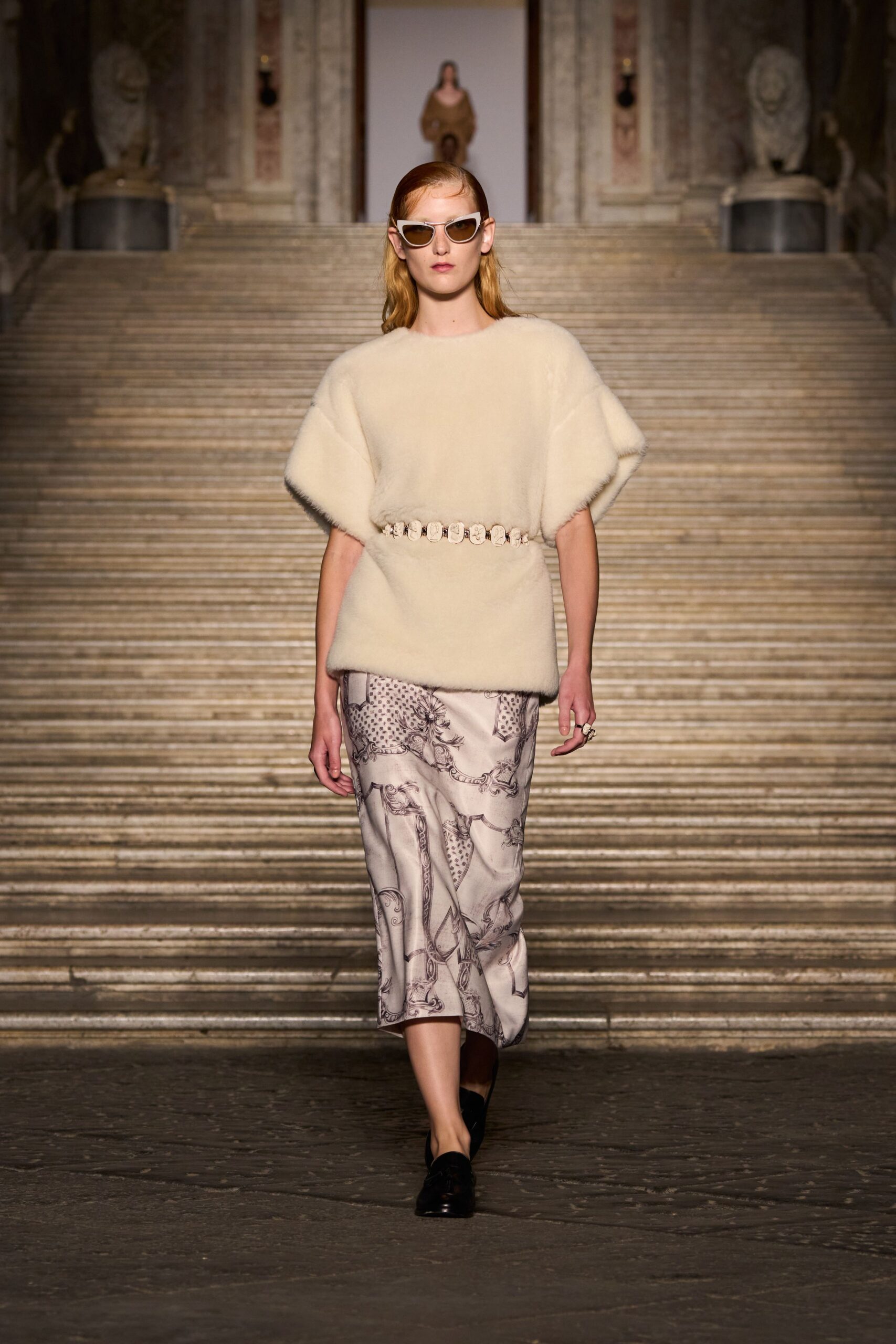 white relaxed top with midi skirt