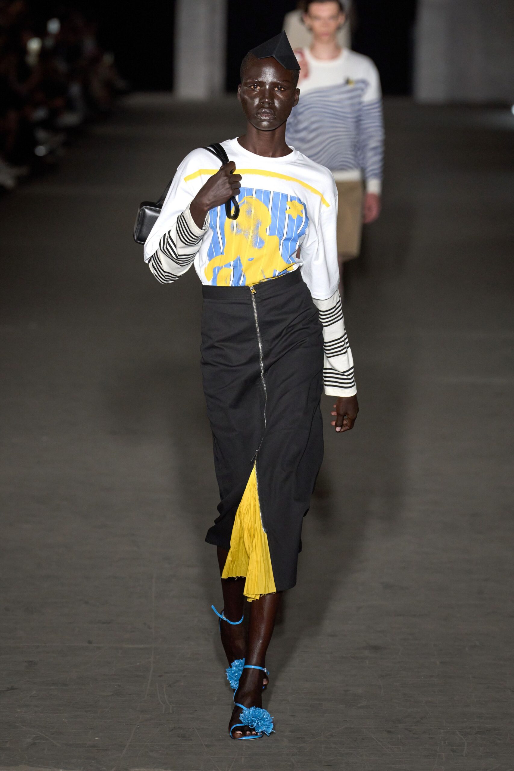 fitted top and pleated skirt