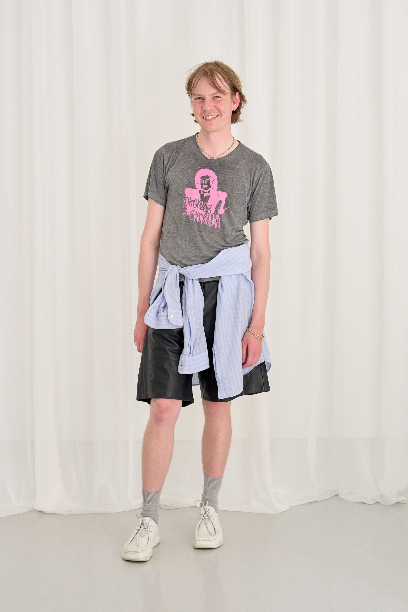 gray t-shirt with printed design
