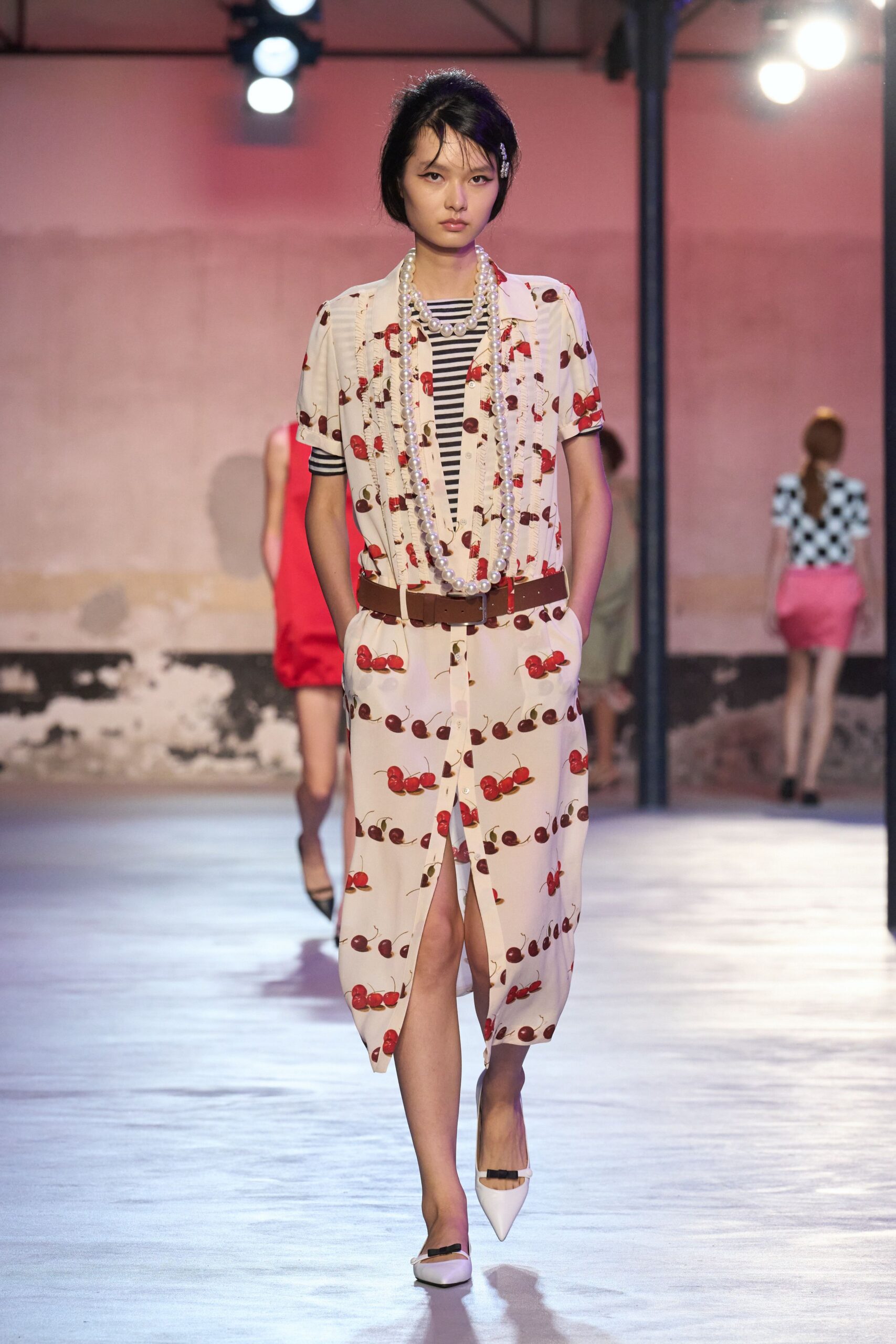 white red printed shirt and skirt