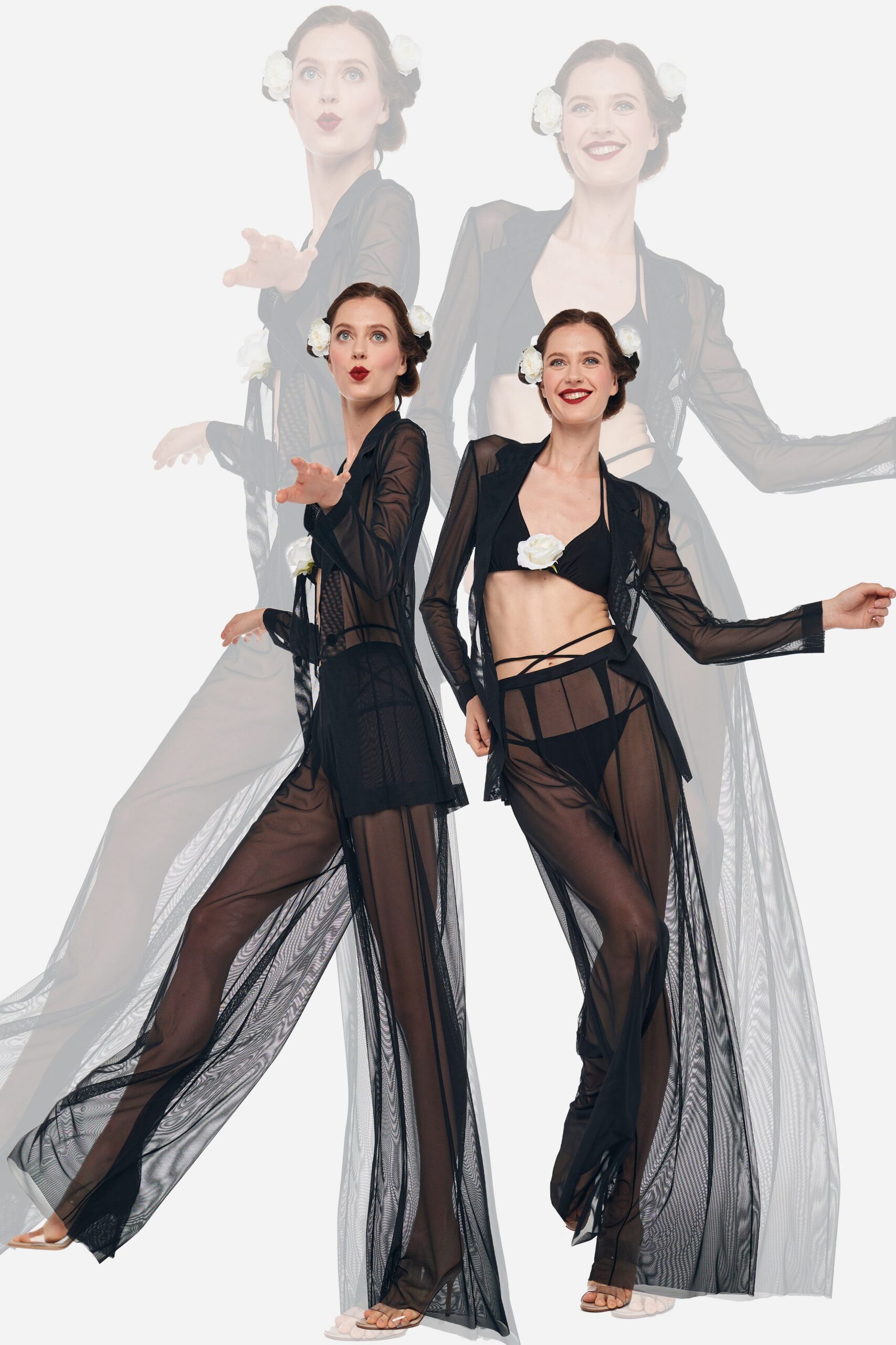 black mesh fitted straight-leg sheer pants