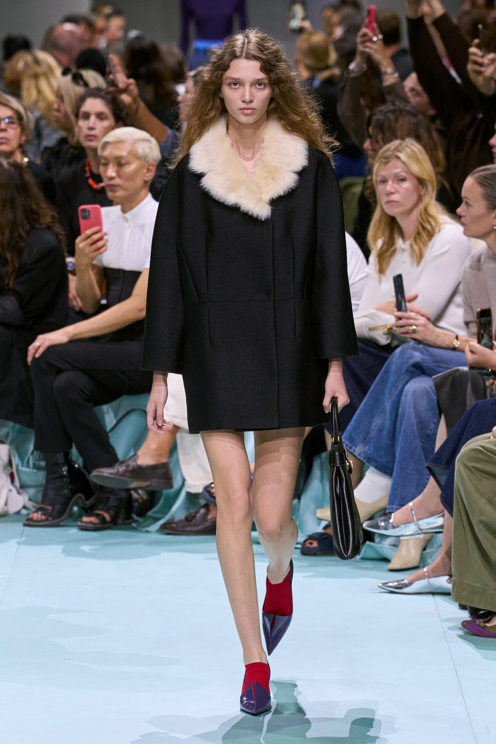 black wool long-sleeve collared relaxed layered short coat