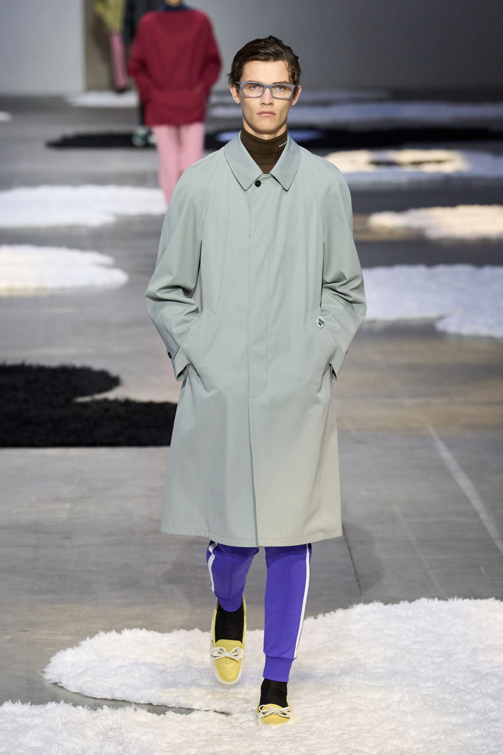 gray coat with brown turtleneck