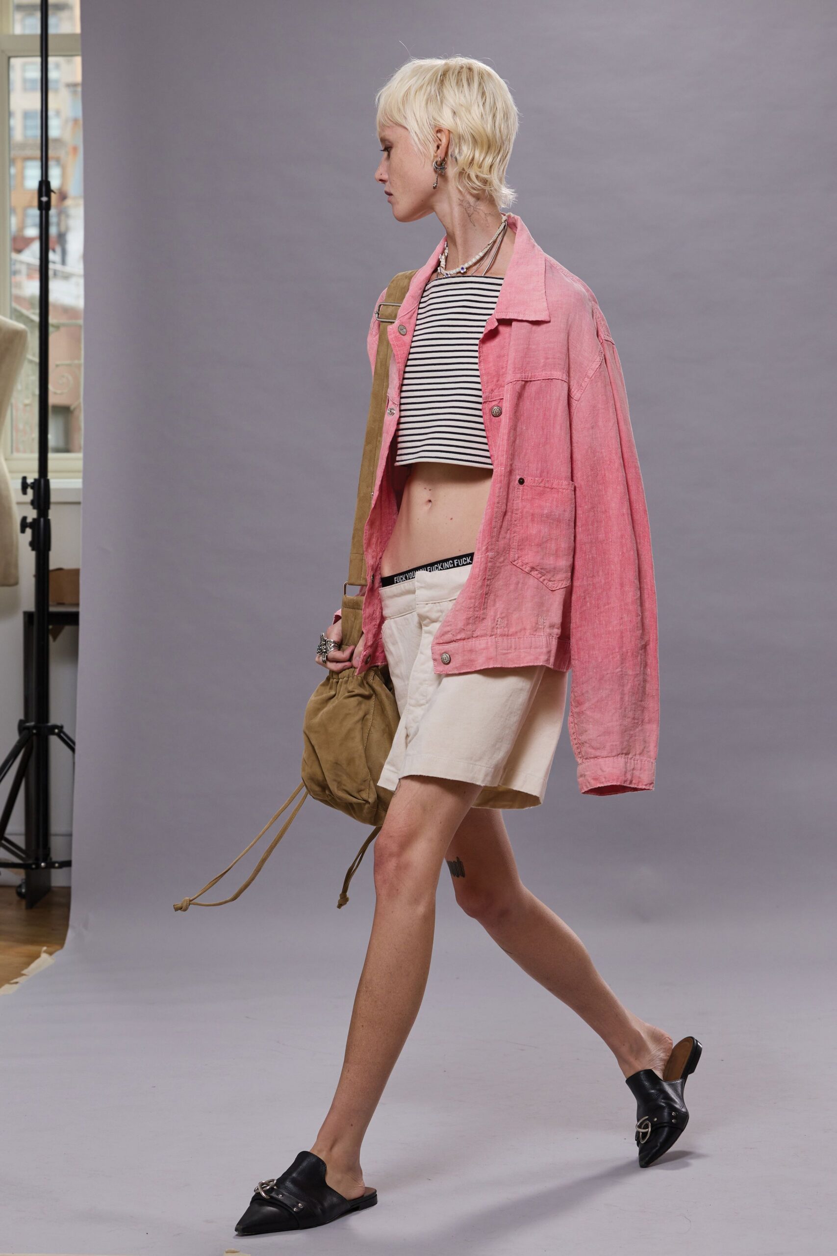 pink cotton long-sleeve collared relaxed jacket