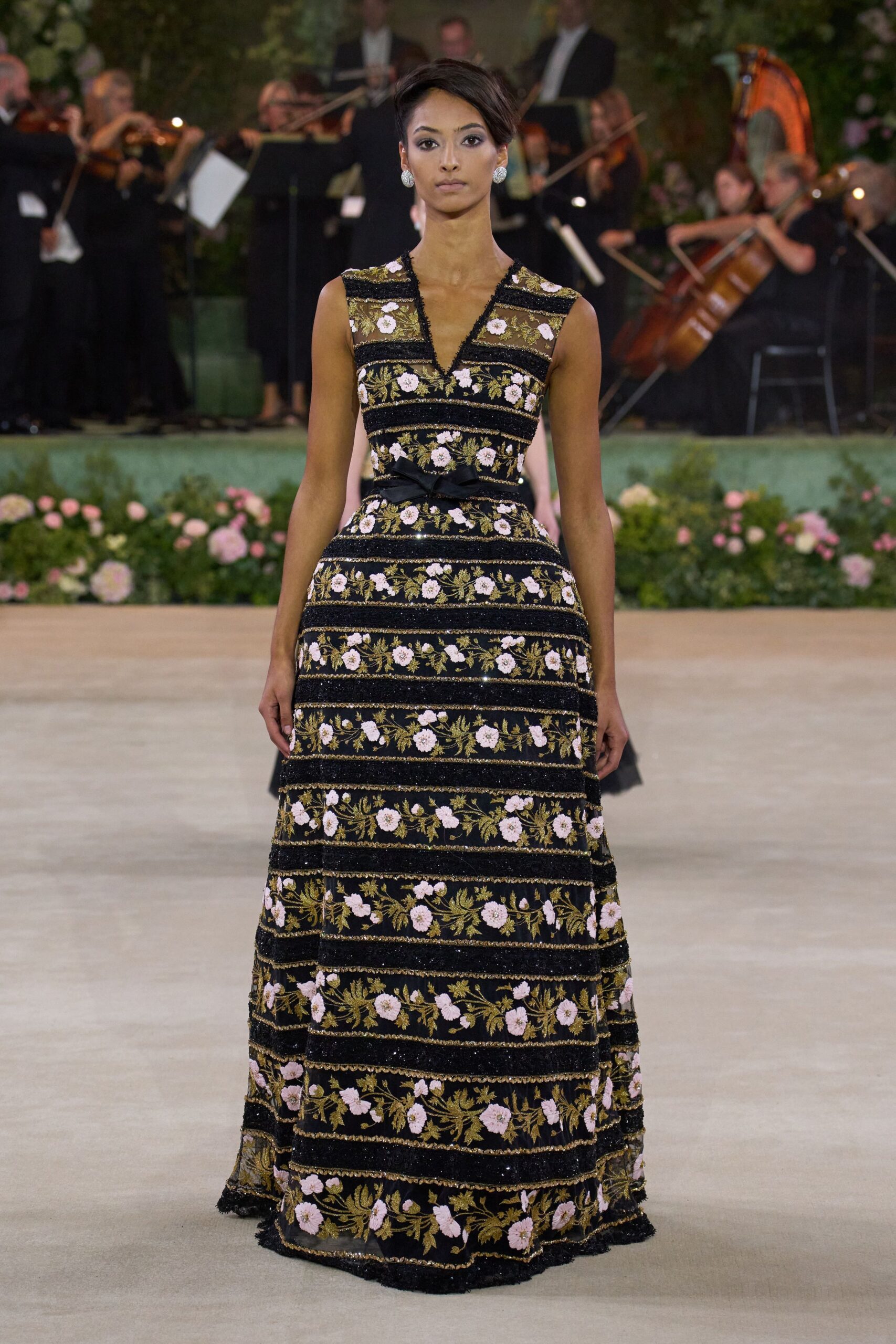 black floral embroidered gown