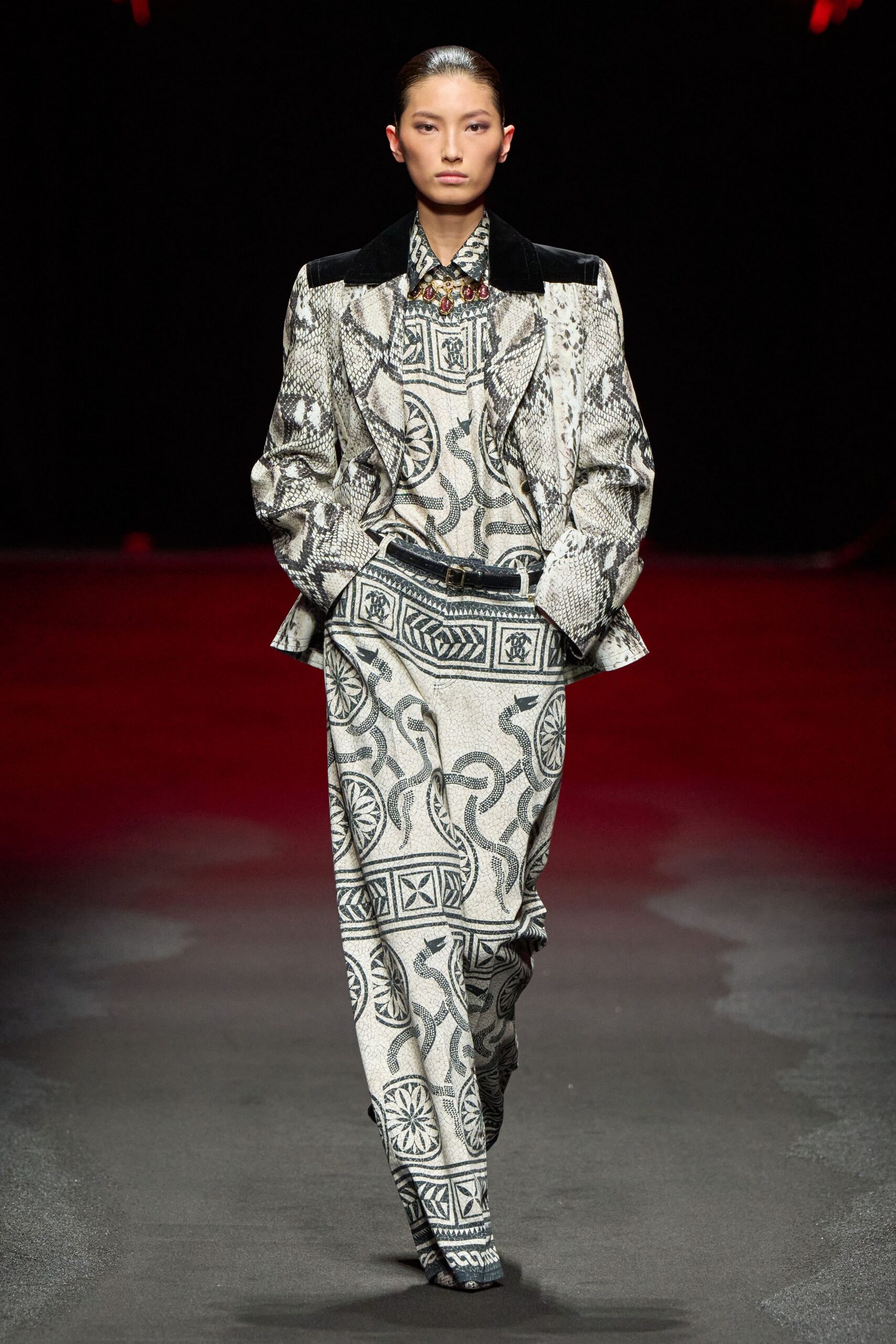 black and white printed suit