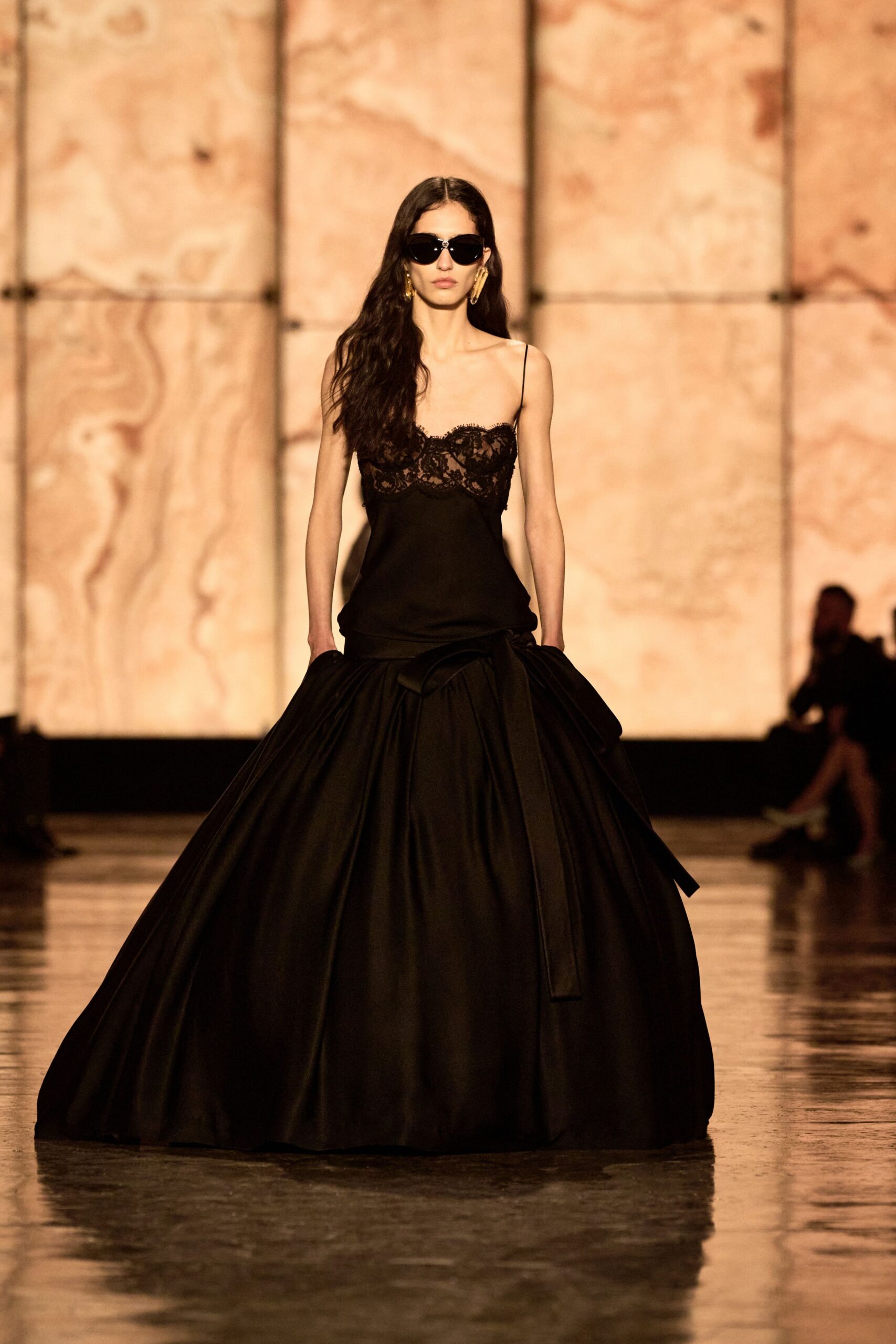 black silk sleeveless gown