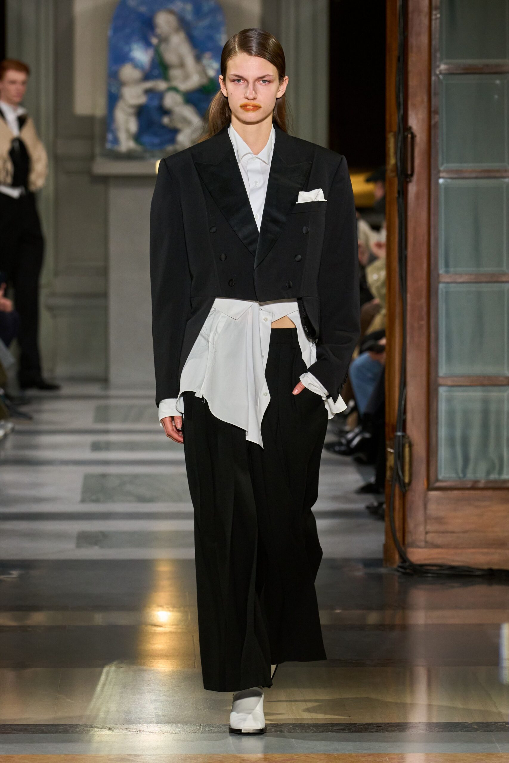 black blazer white shirt black pants