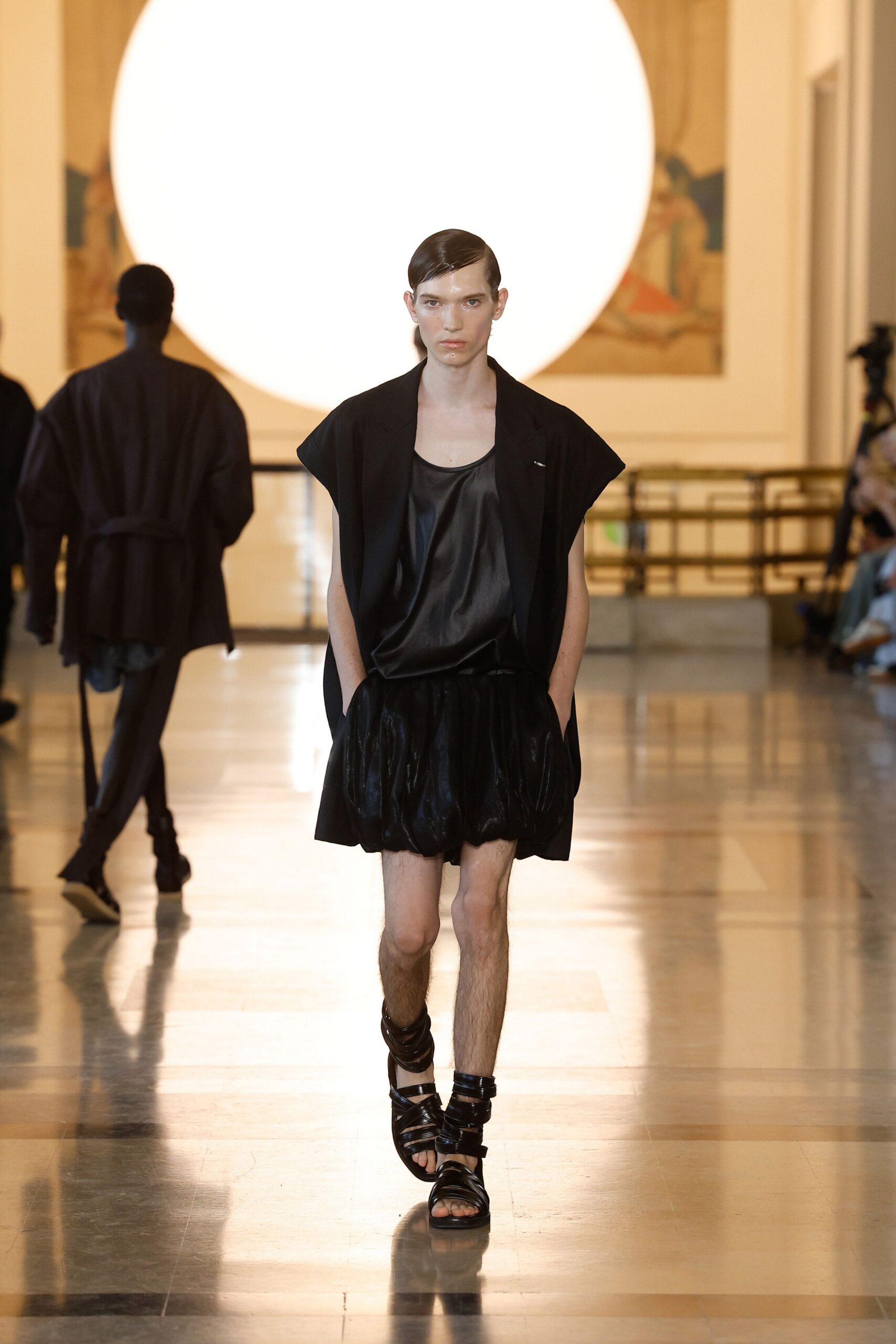 black silk top and leather skirt
