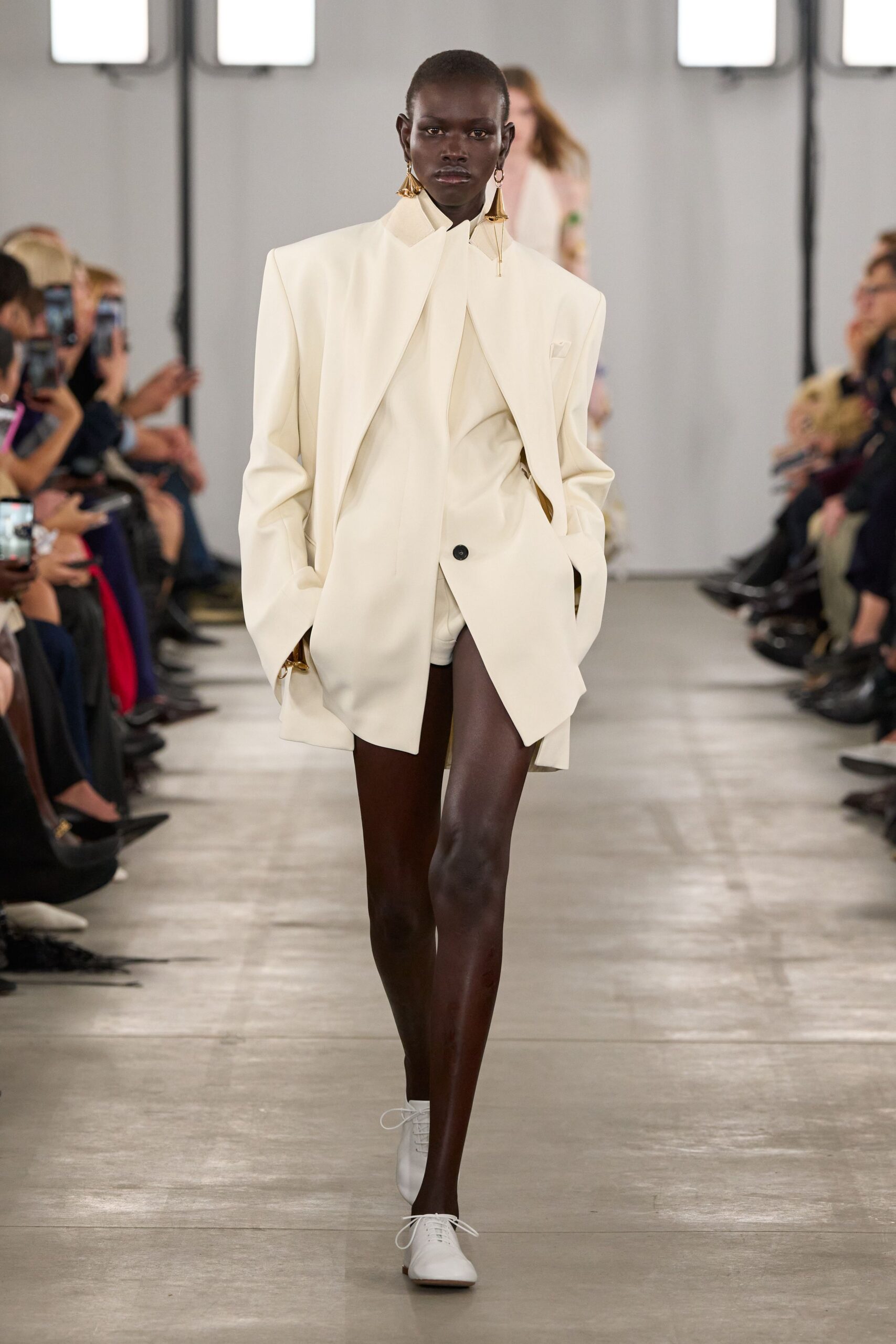 white oversized blazer with shorts