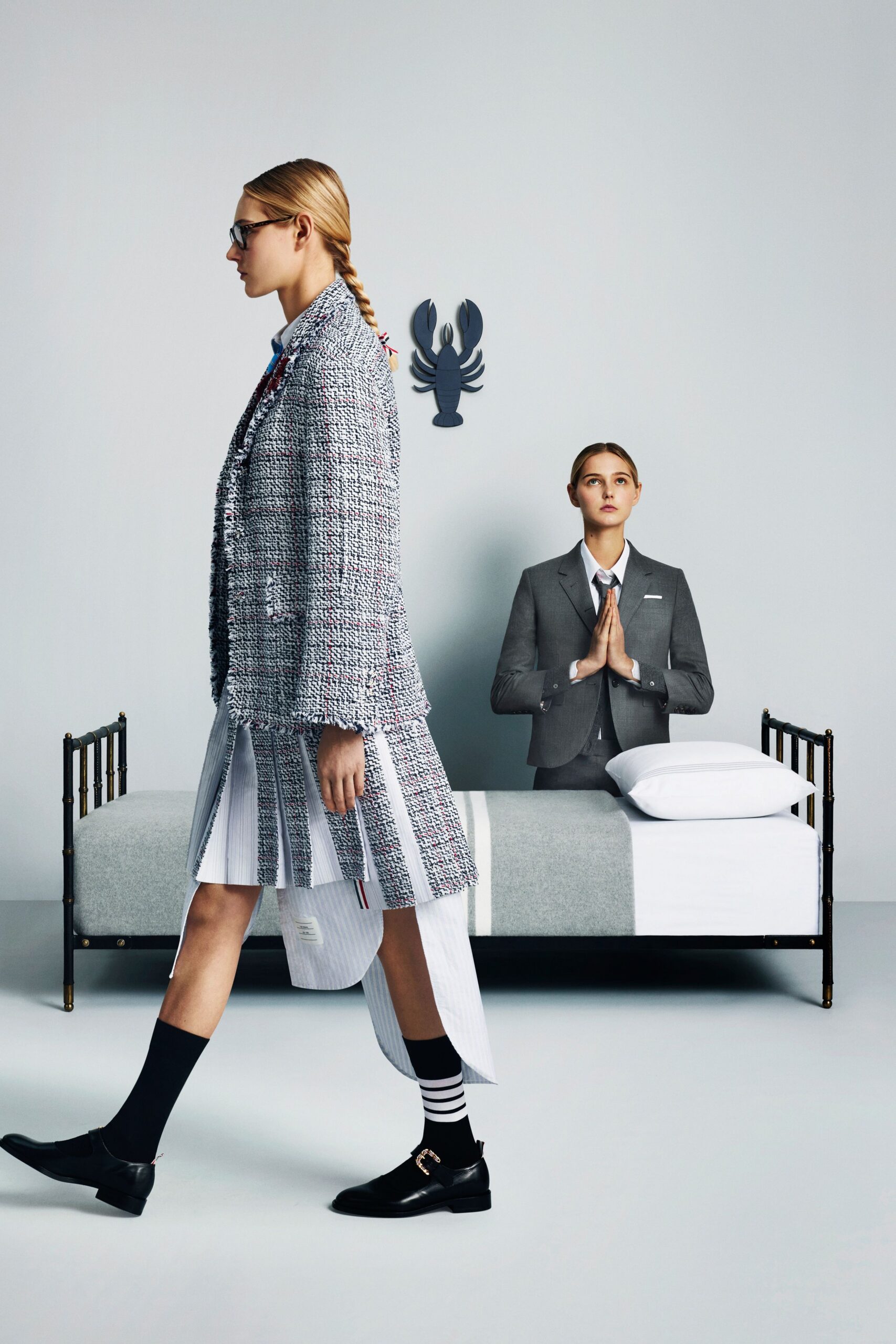 multi tweed long-sleeve collared structured buttoned layered coat