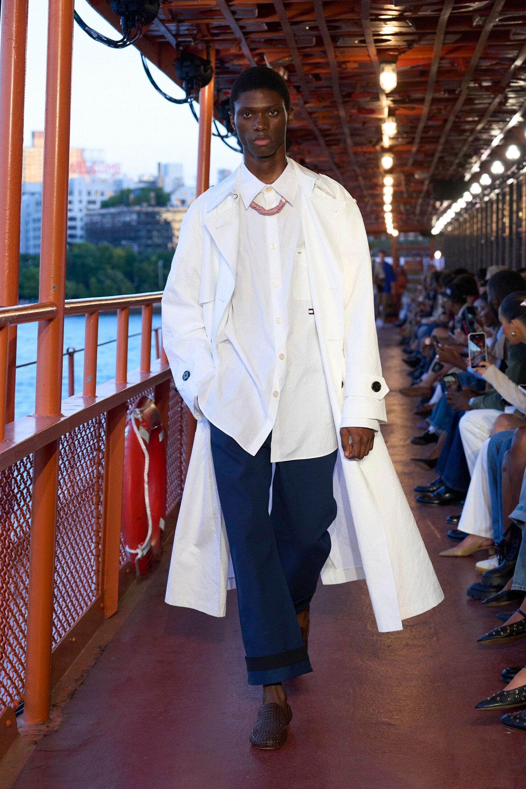 white cotton long-sleeve collared relaxed buttoned trench