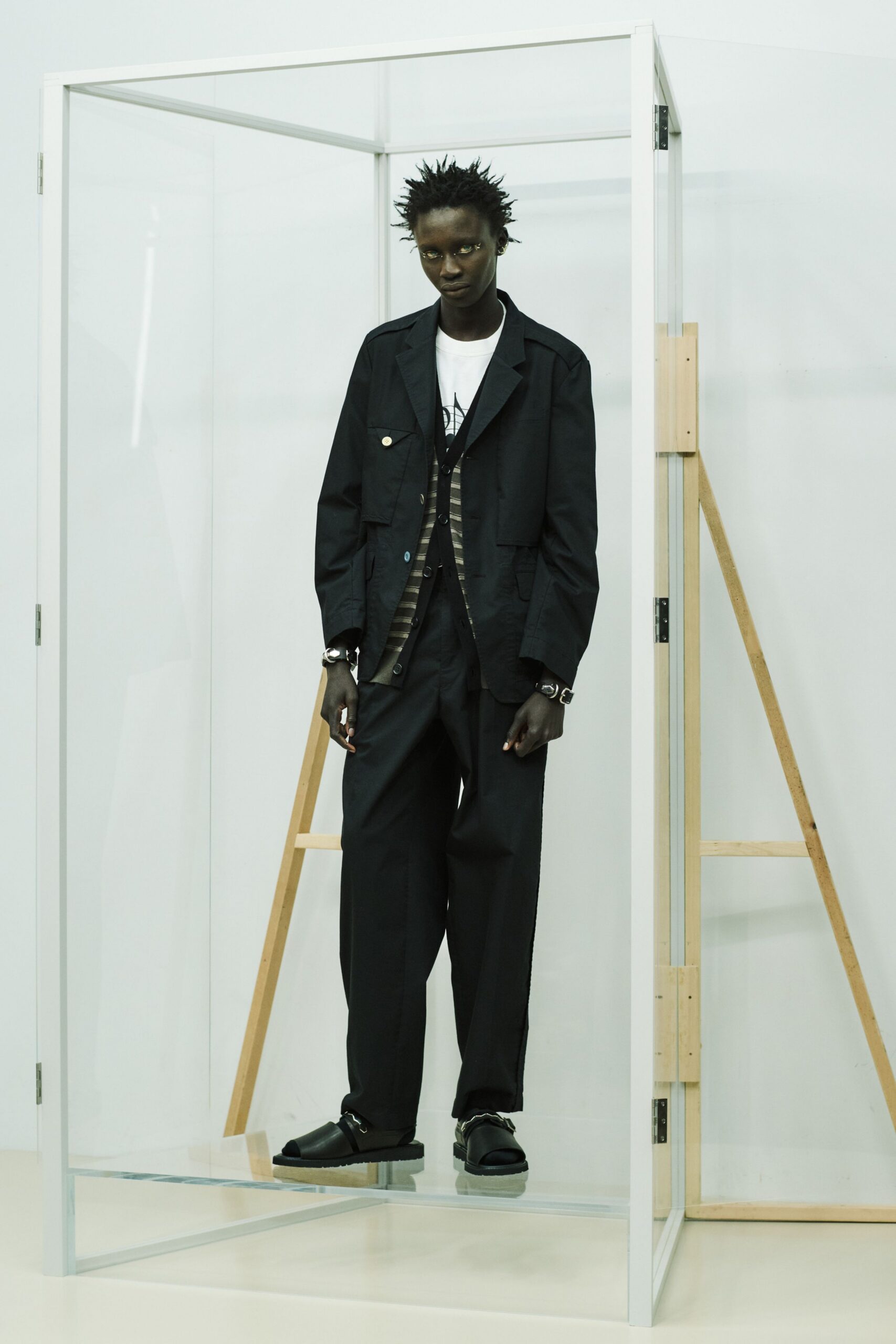black relaxed jacket with white shirt