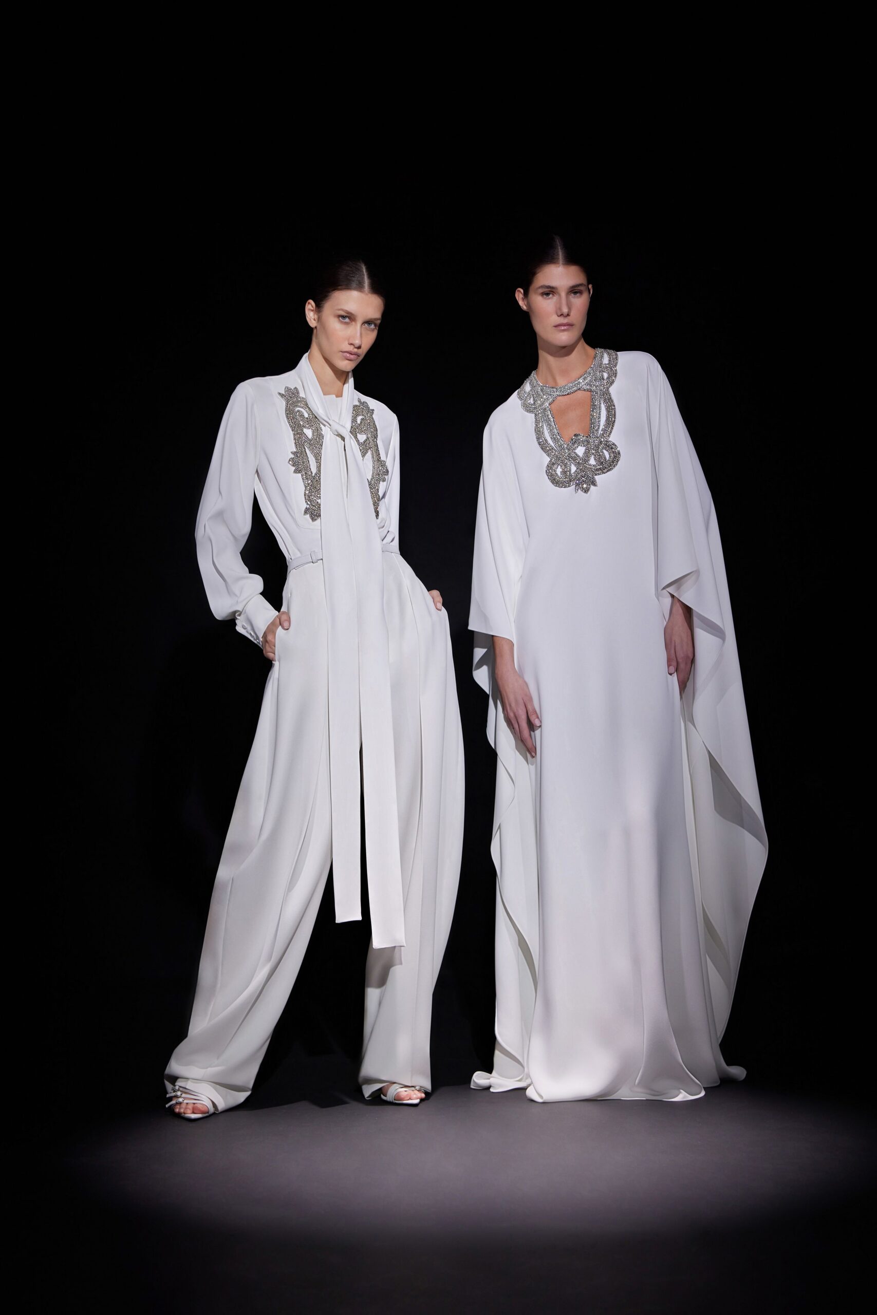 white silk embroidered blouse and gown