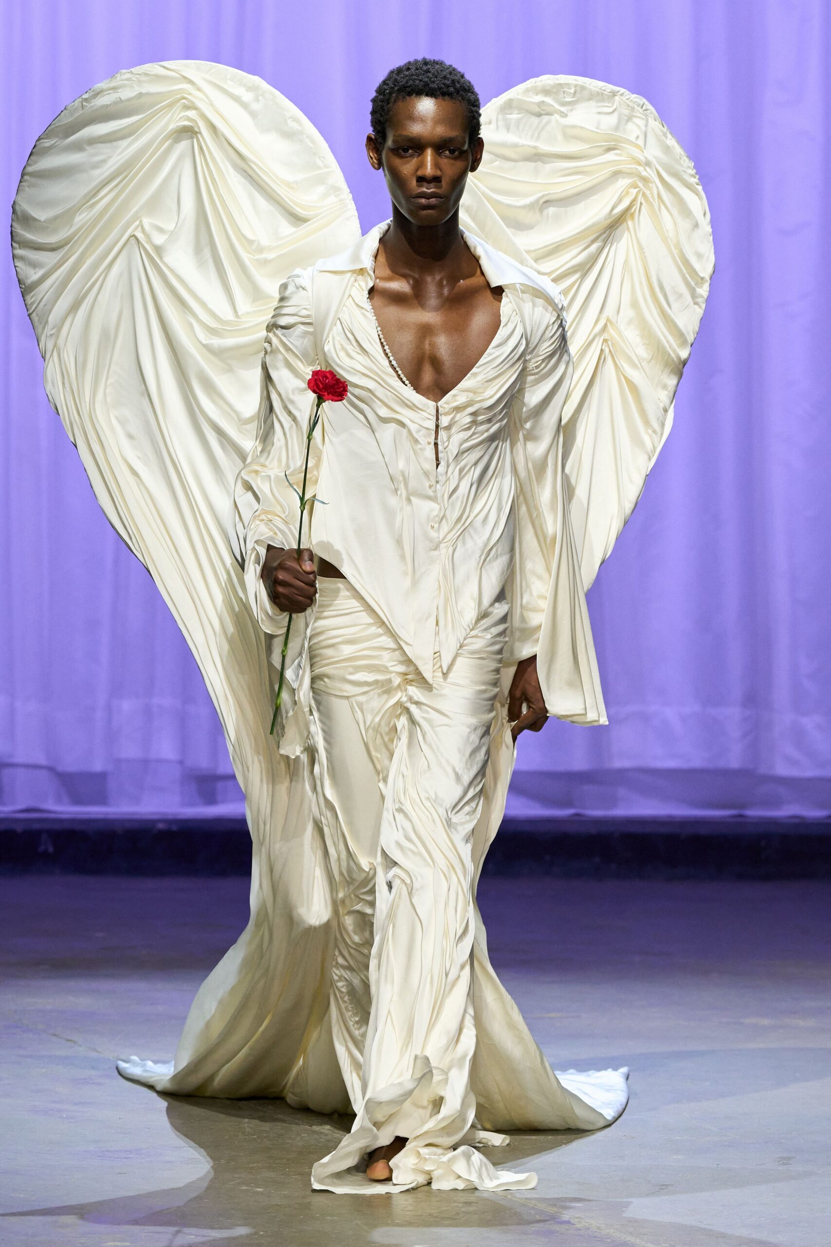 white silk fitted gown