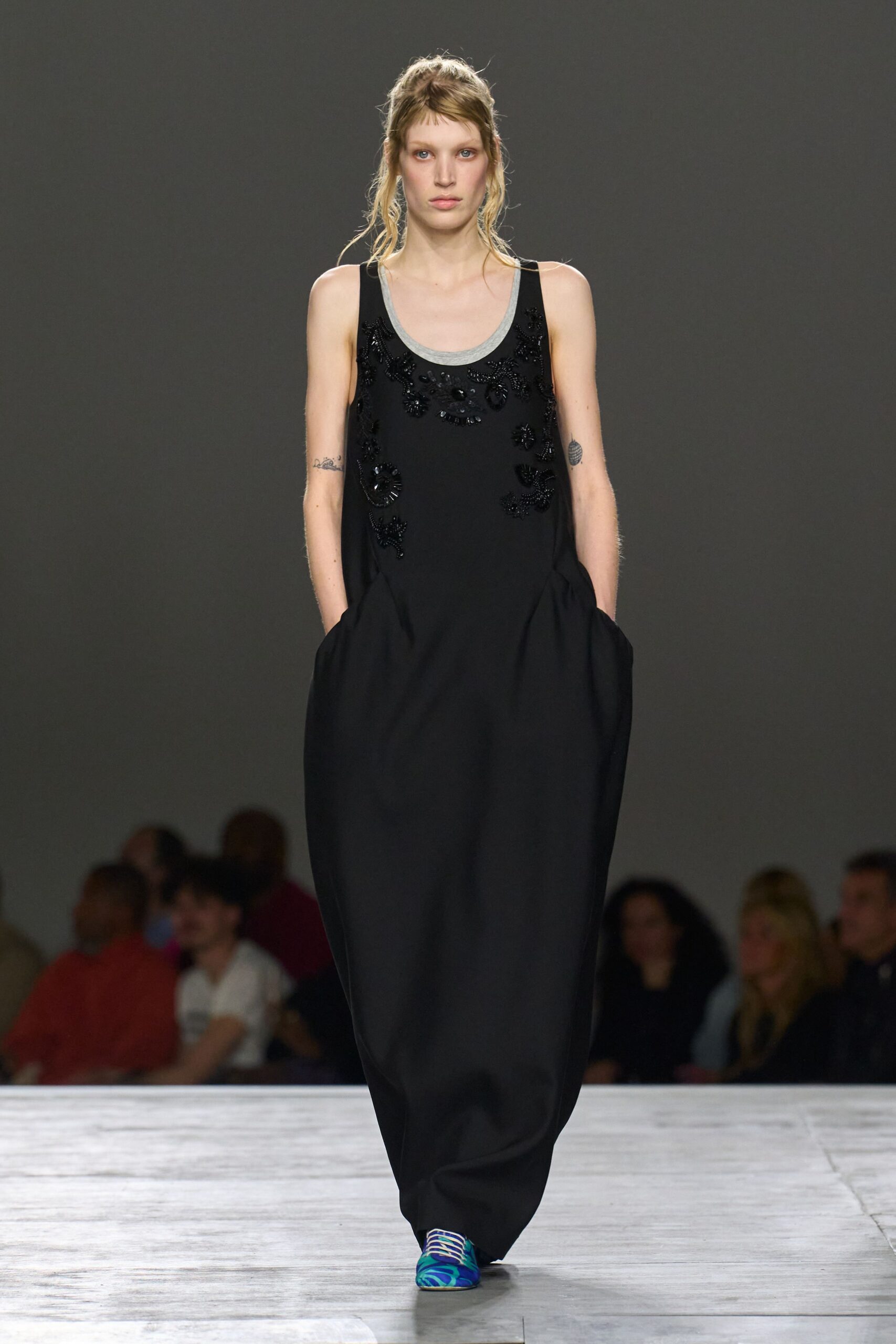 black cotton sleeveless relaxed embroidered maxi dress