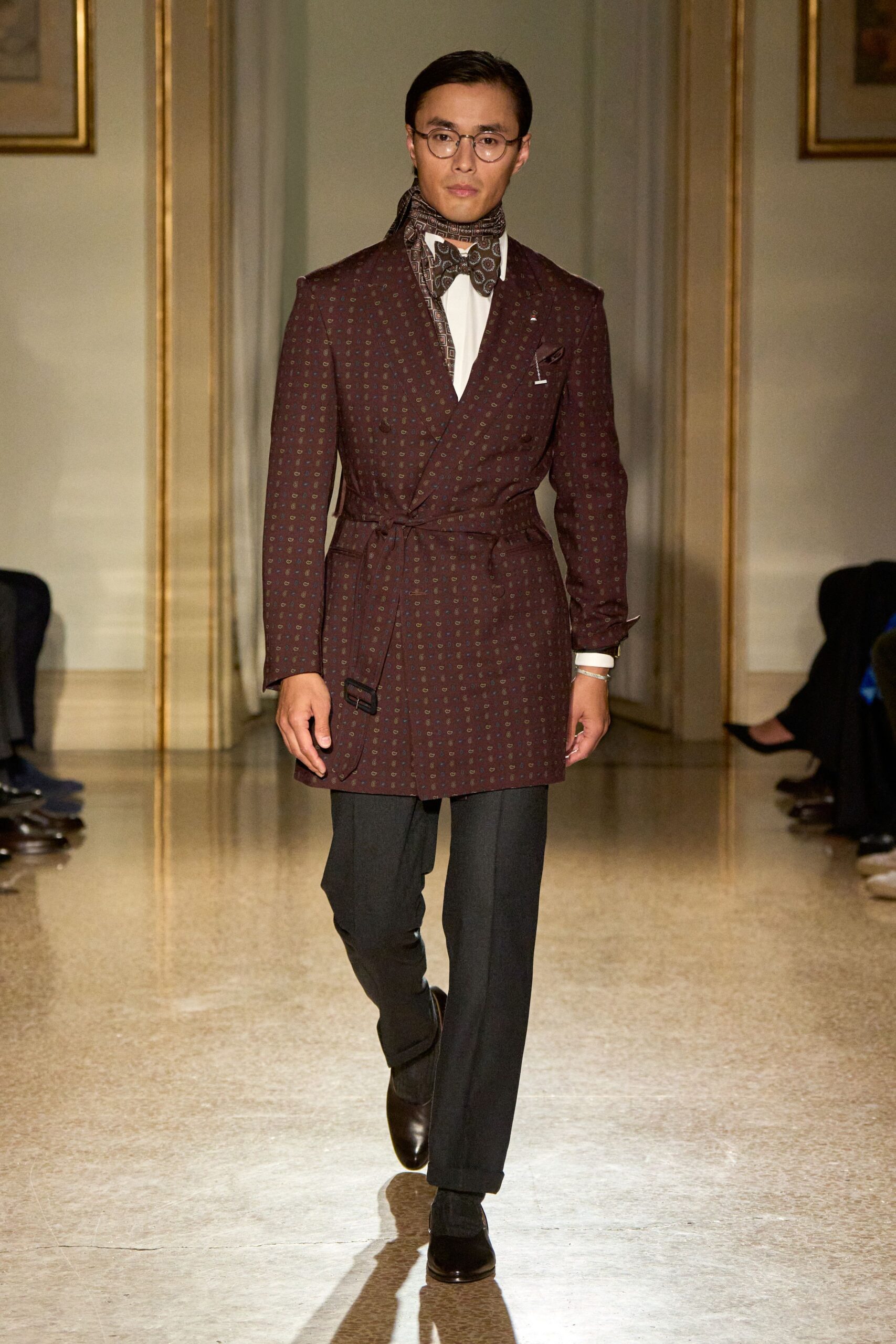 brown tailored blazer with bowtie
