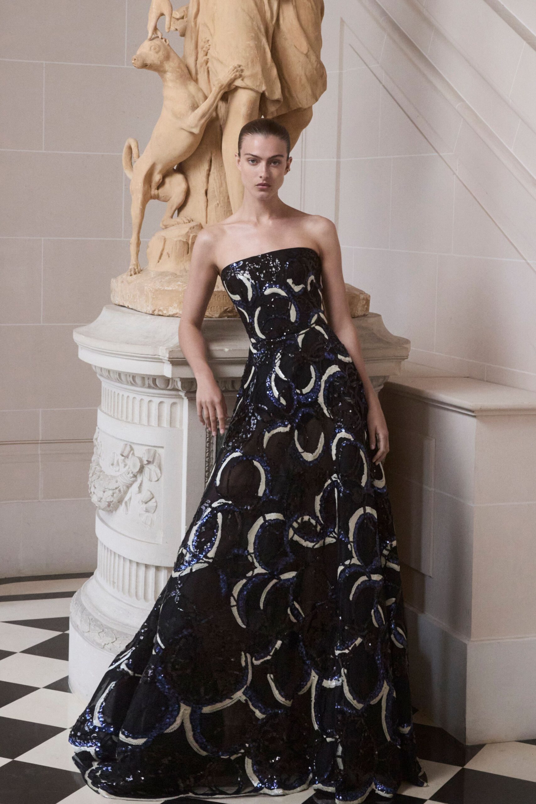 black and blue sequin gown