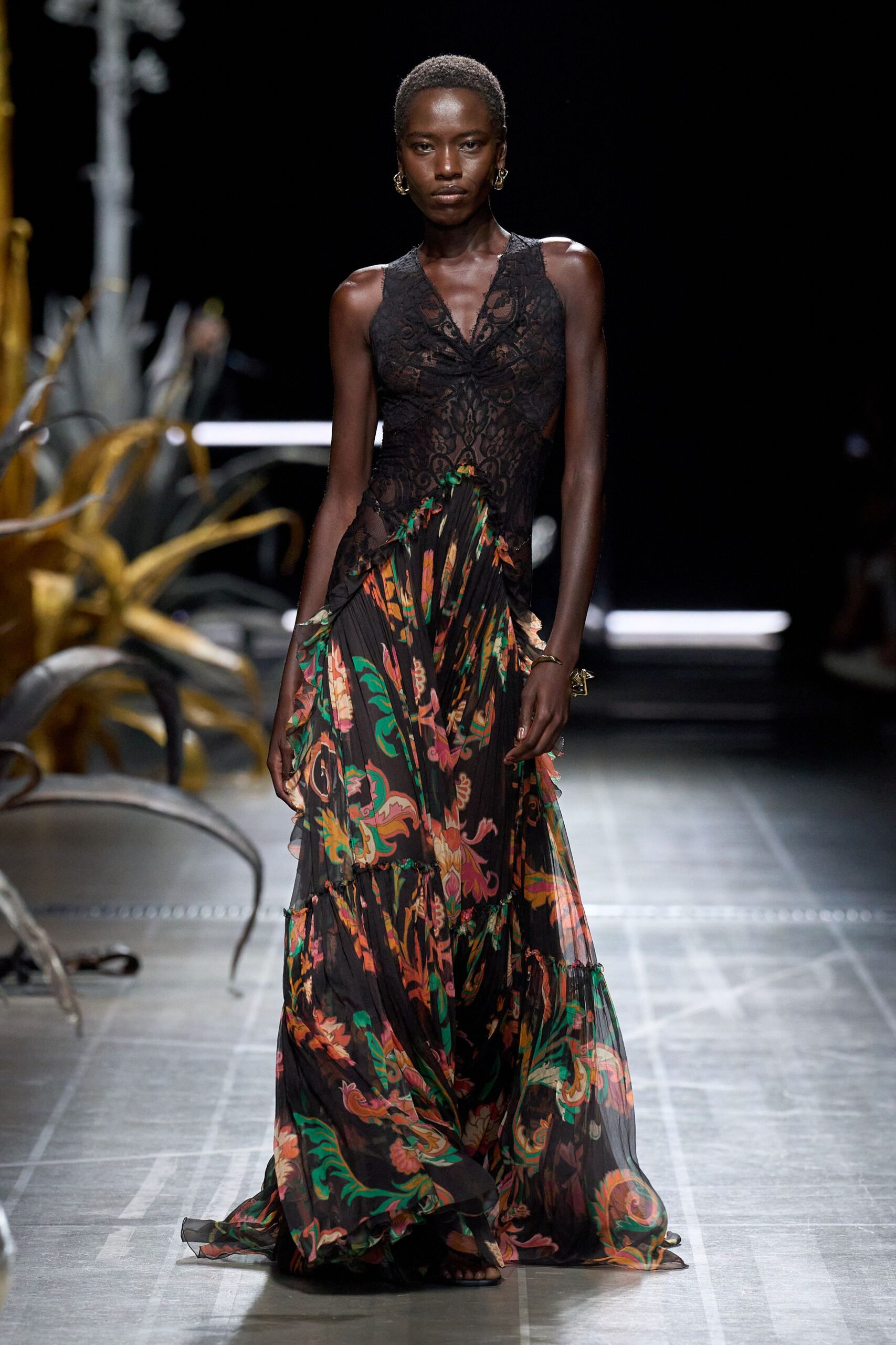 black floral lace maxi gown