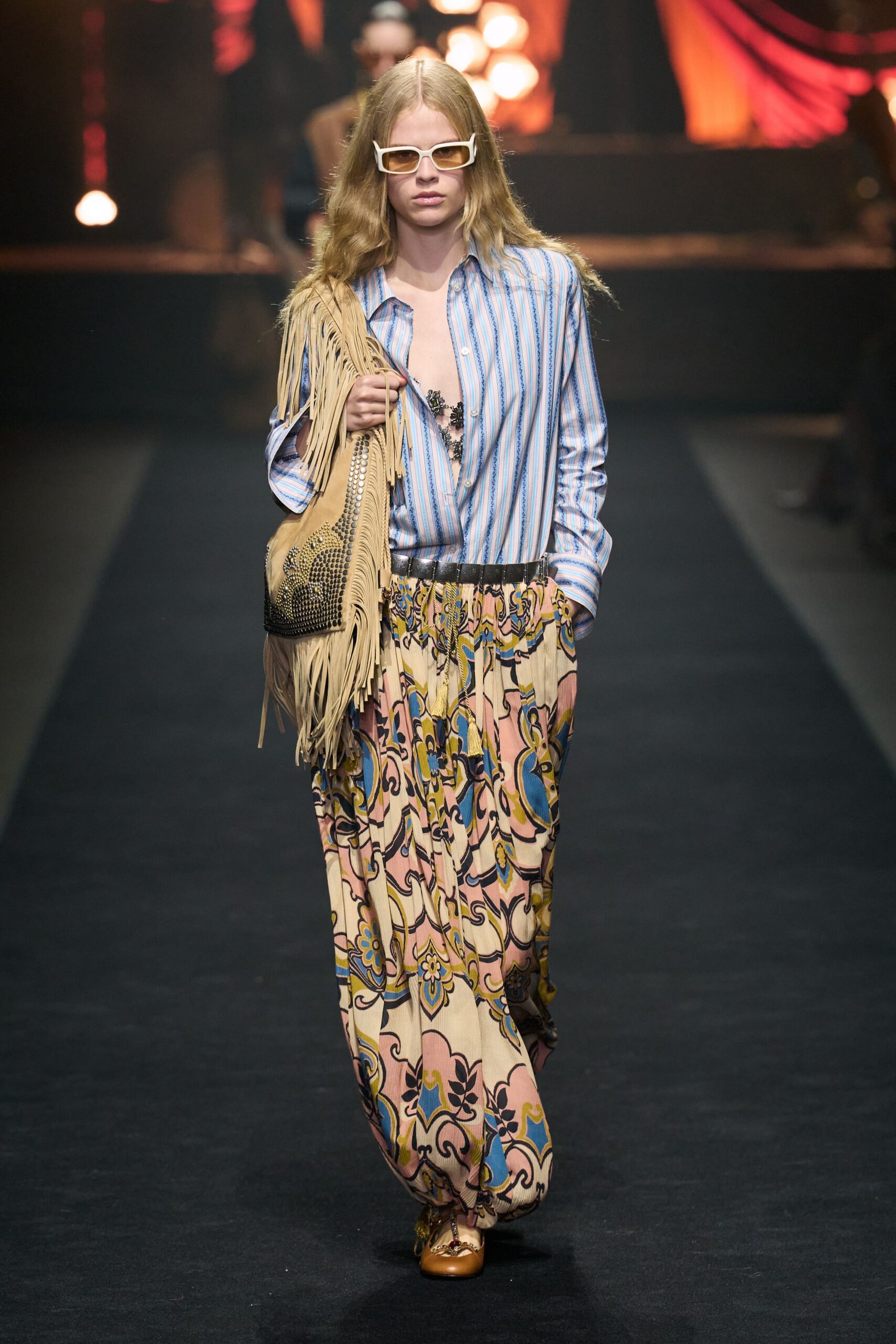 multi silk fitted flared maxi skirt