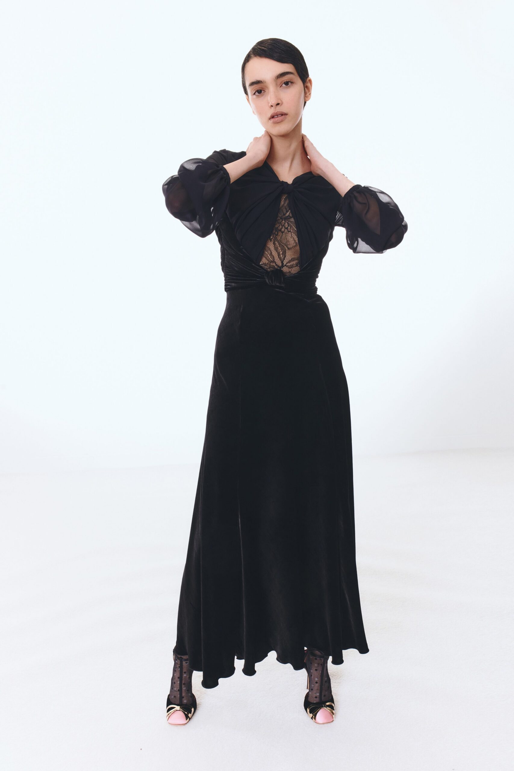 black velvet long-sleeve dress