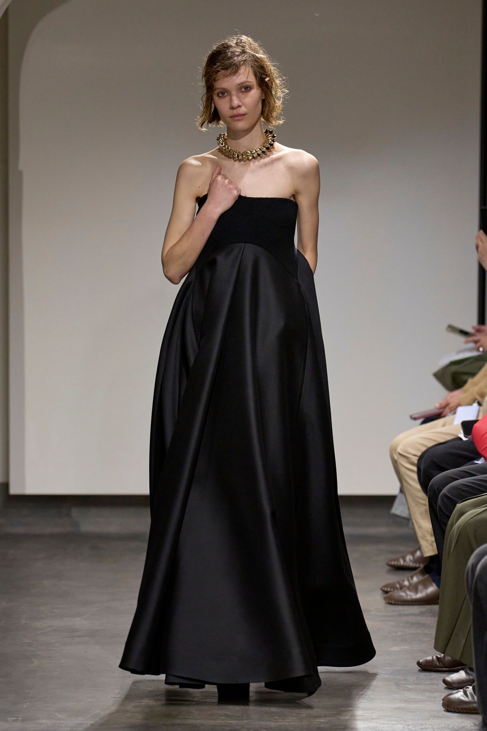 black silk sleeveless gown