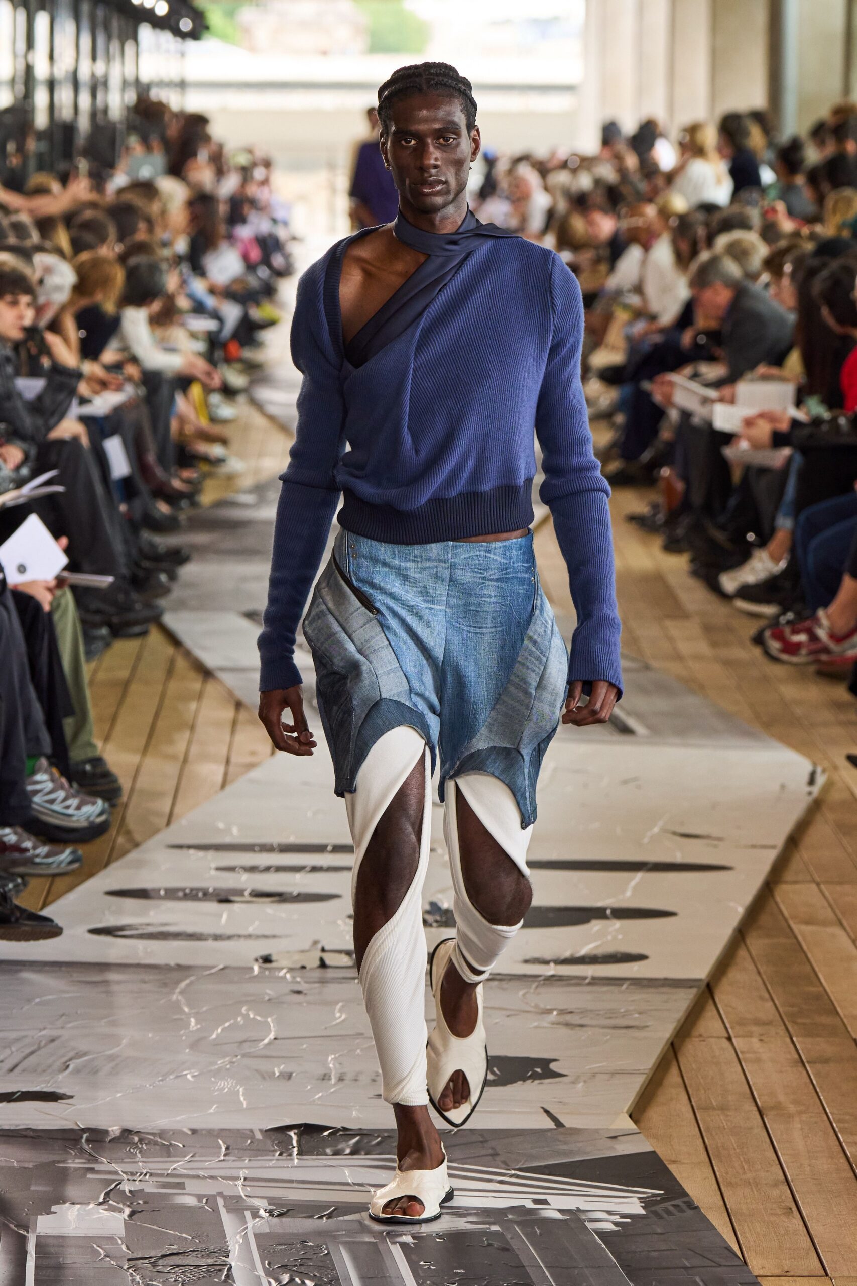 blue denim asymmetric relaxed flared skirt