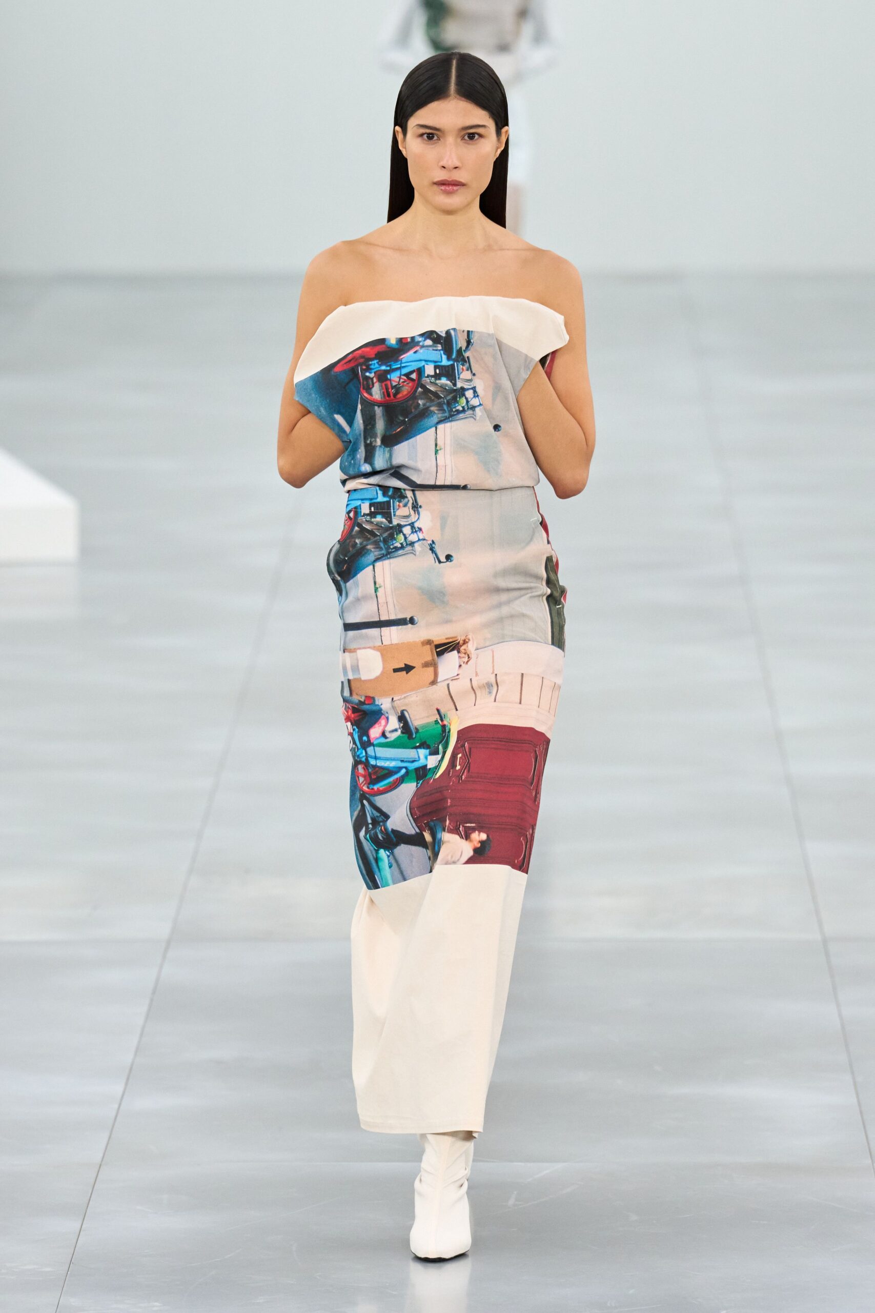 multi cotton strapless fitted printed maxi gown