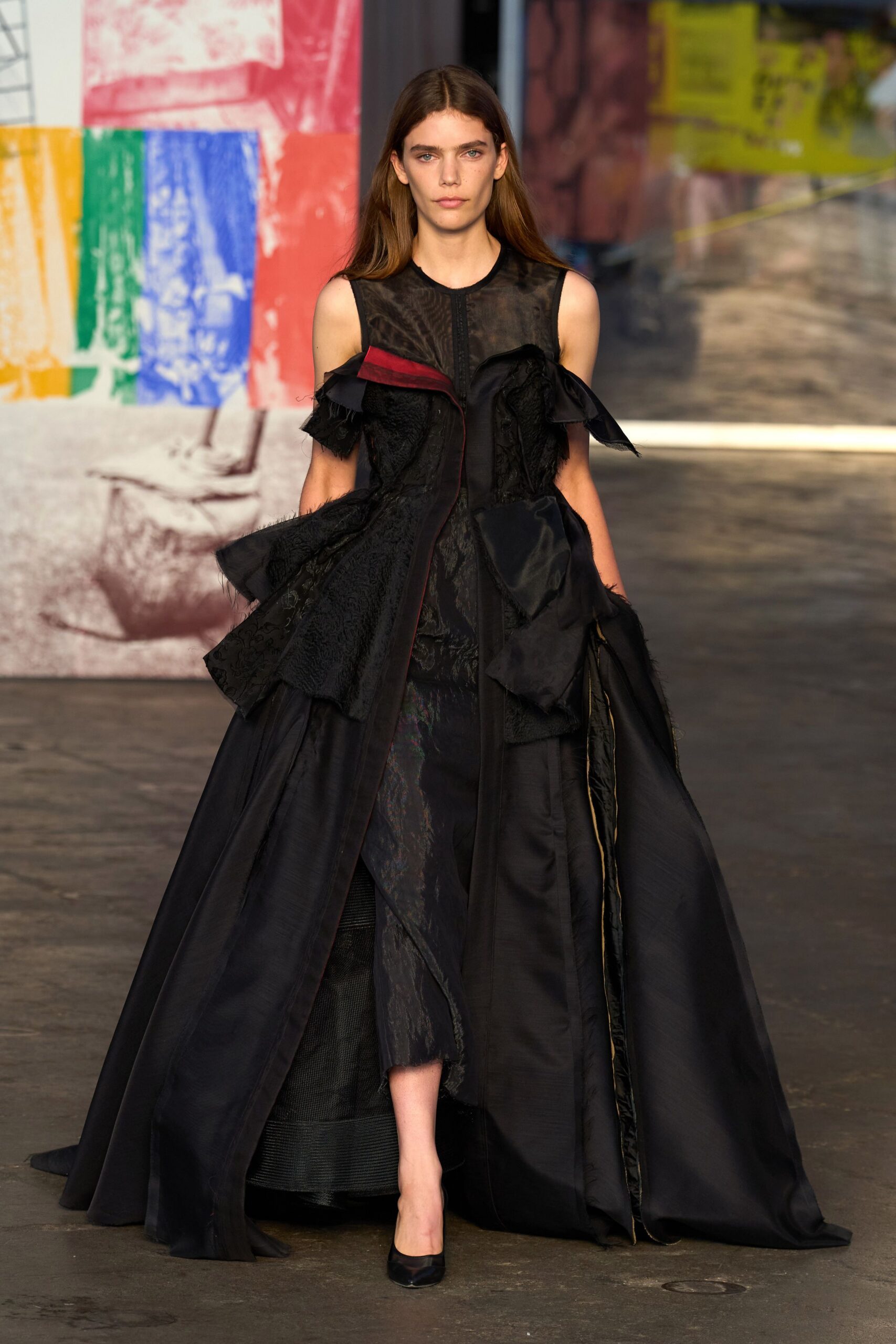 black silk sleeveless gown