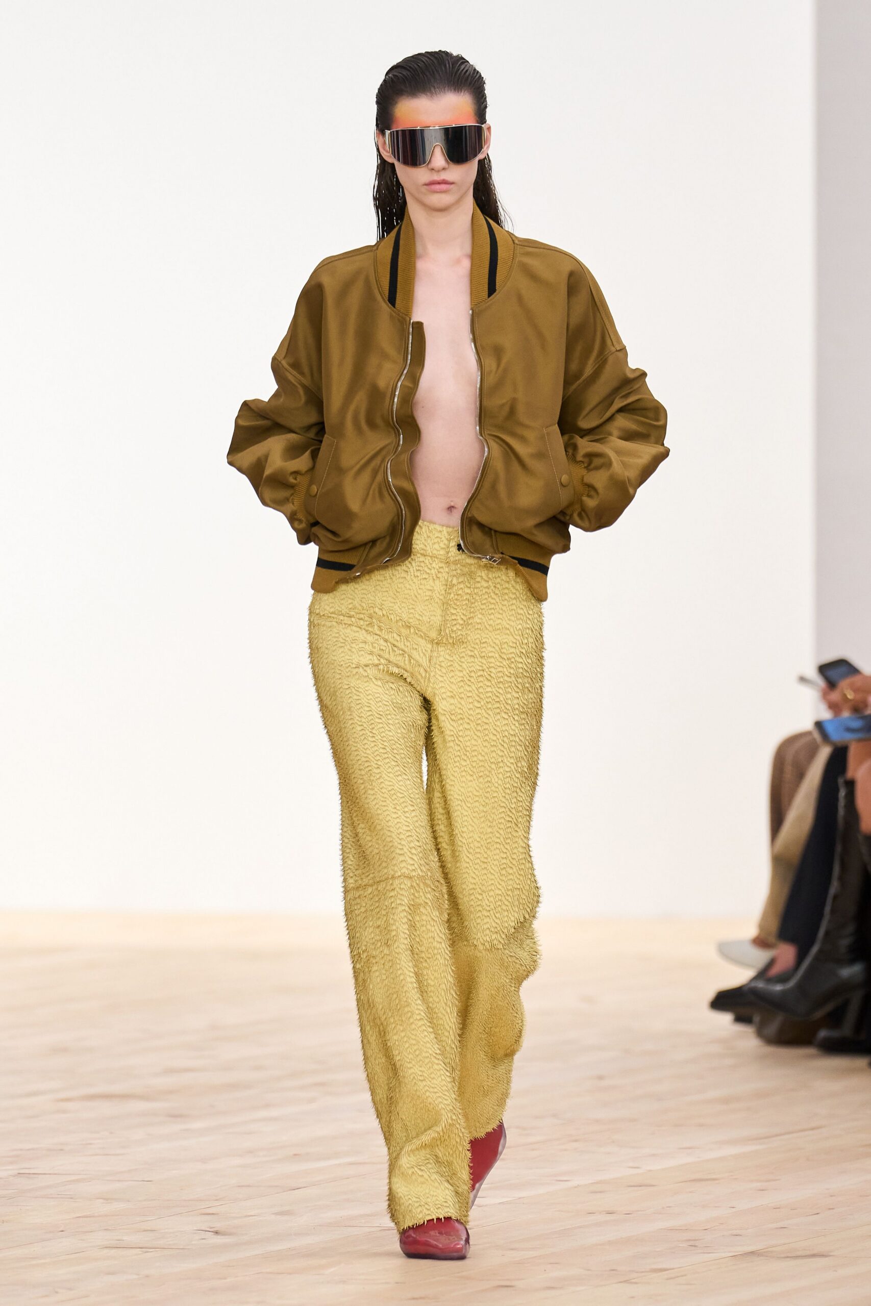 brown silk long-sleeve collared relaxed jacket