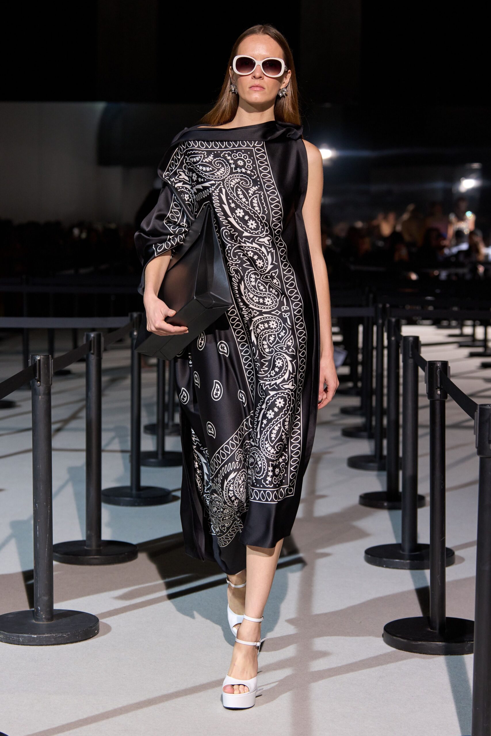 black and white printed midi dress