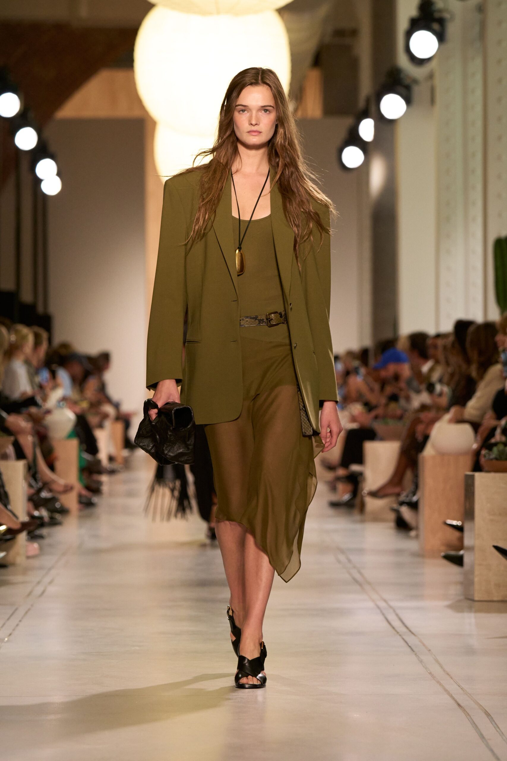 green blazer and sheer dress