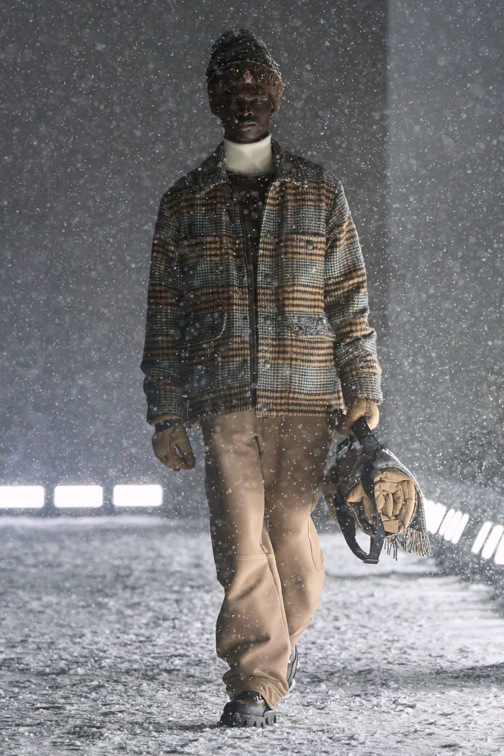 brown checked jacket with turtleneck